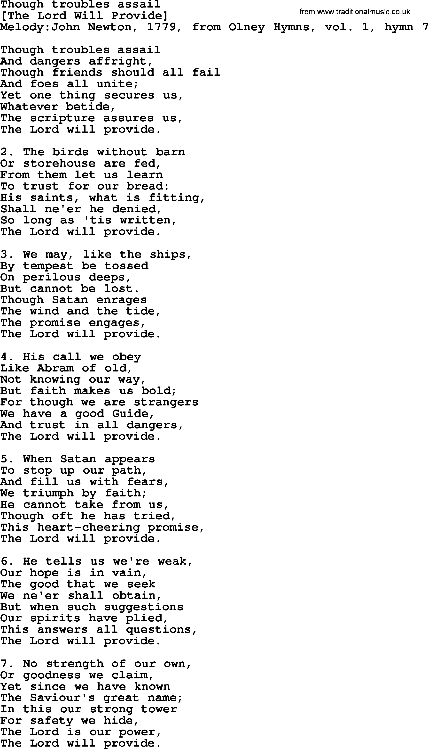 Old English Song: Though Troubles Assail lyrics