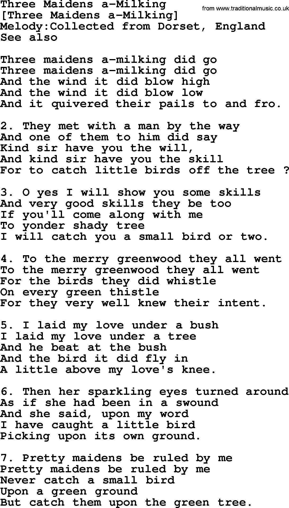 Old English Song: Three Maidens A-Milking lyrics