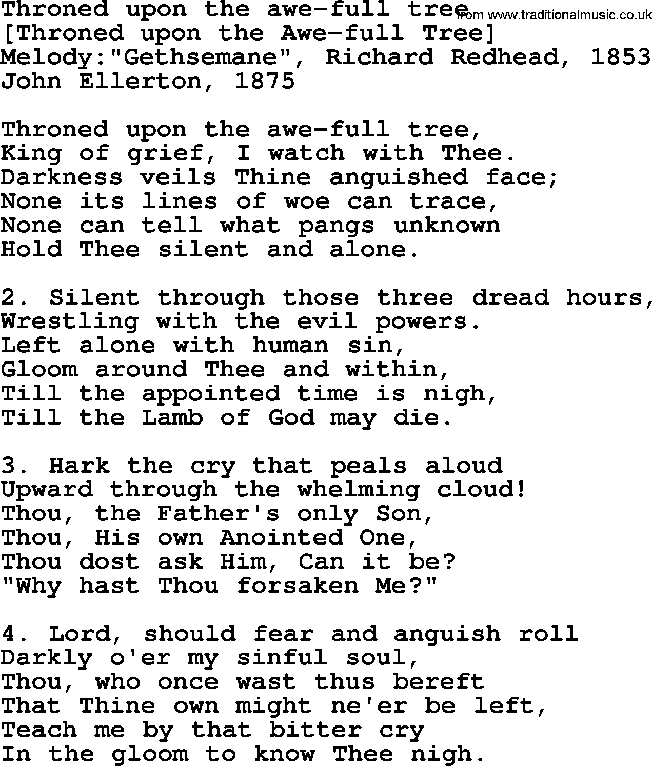 Old English Song: Throned Upon The Awe-Full Tree lyrics