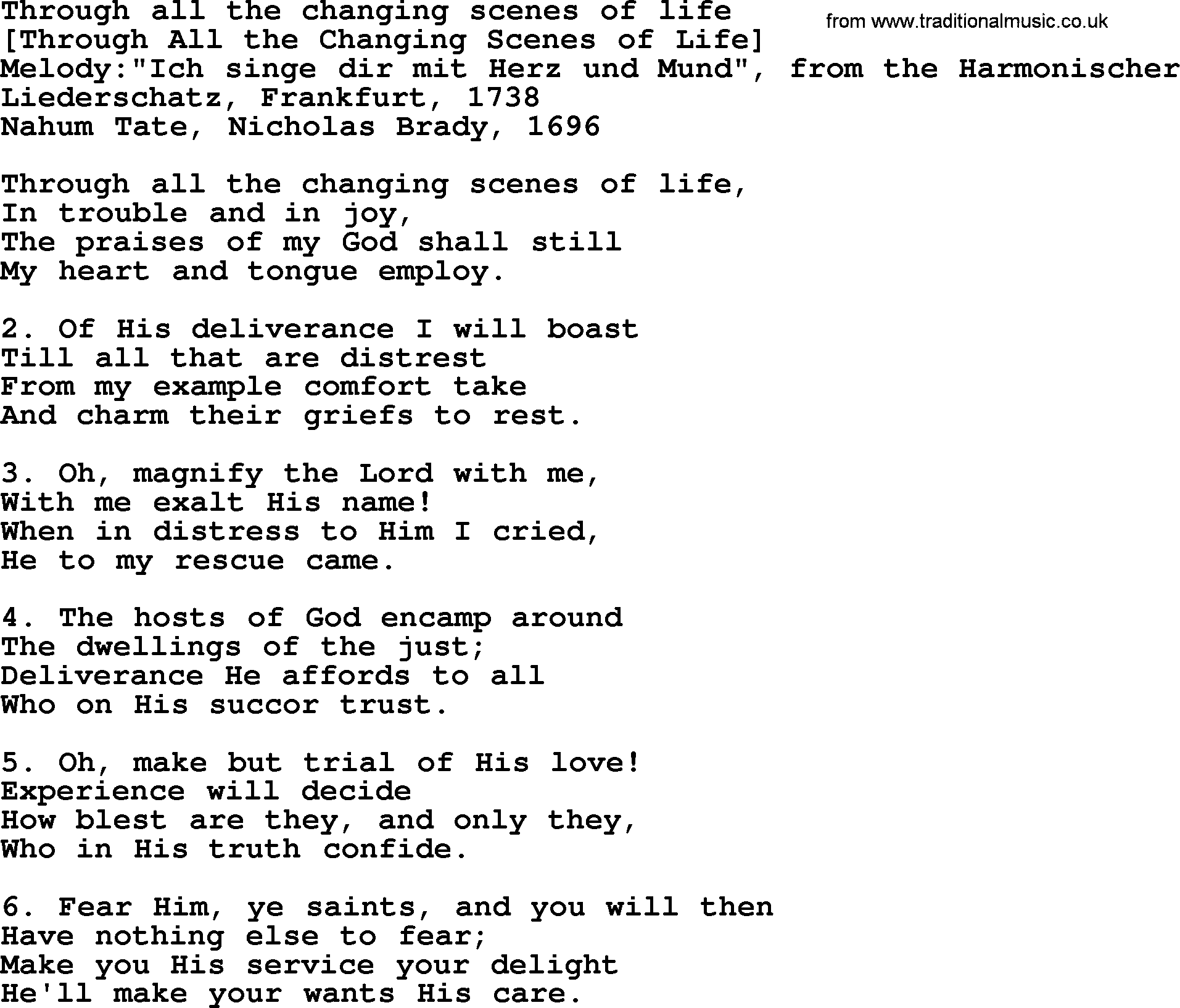 Old English Song: Through All The Changing Scenes Of Life lyrics