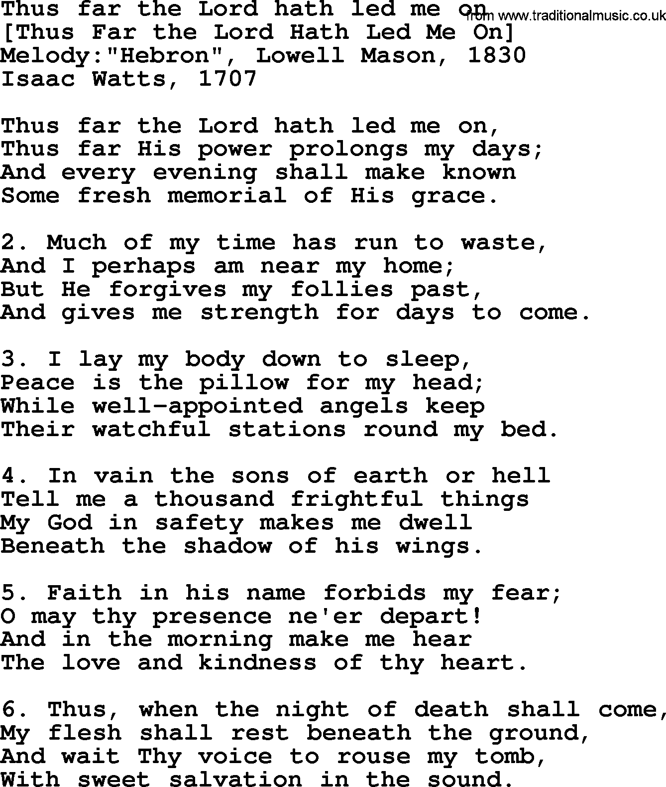 Old English Song: Thus Far The Lord Hath Led Me On lyrics