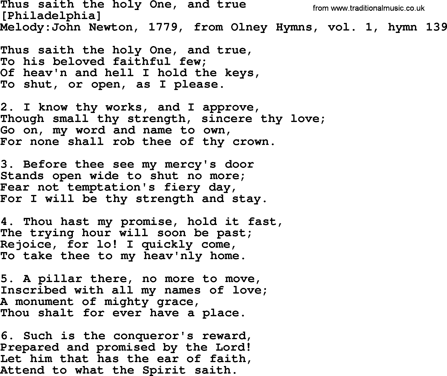Old English Song: Thus Saith The Holy One, And True lyrics