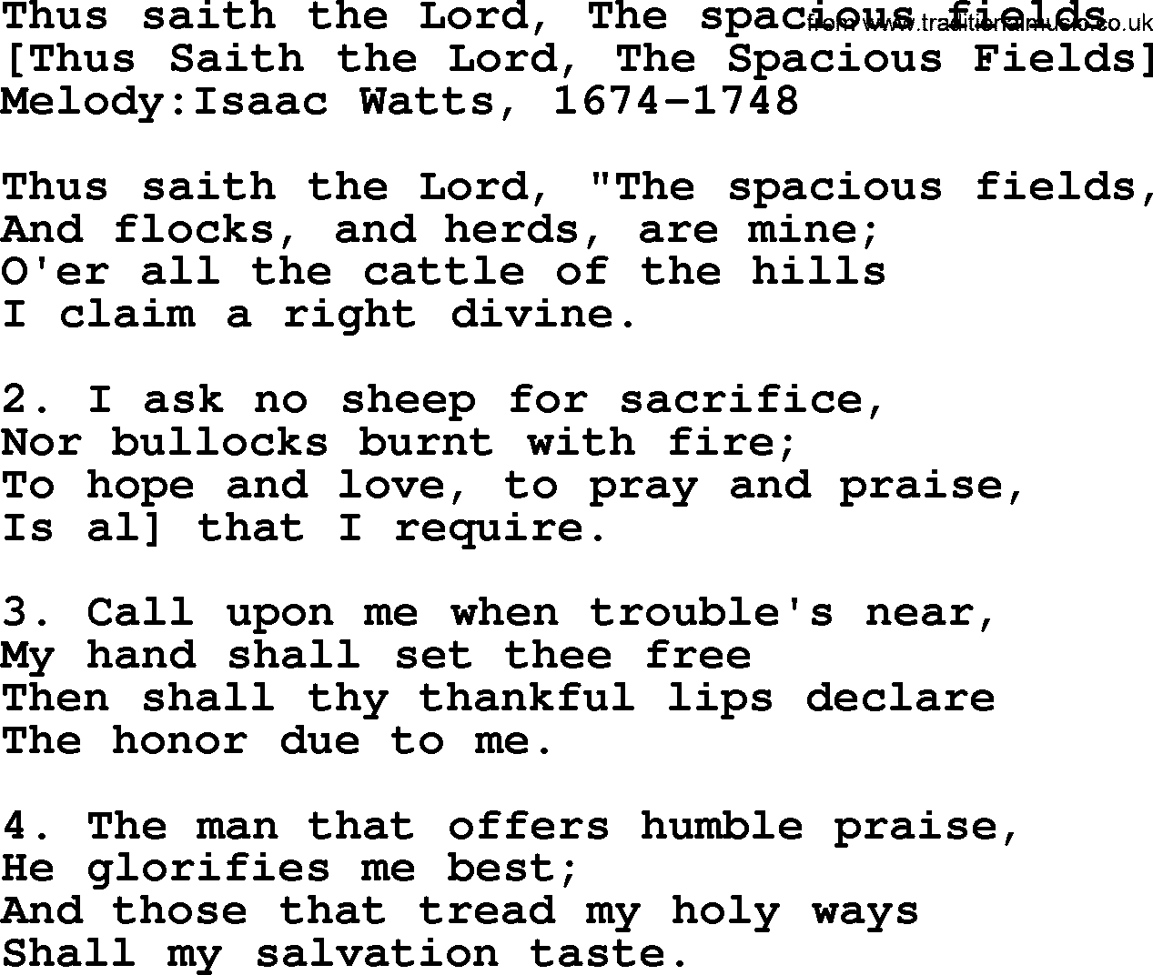 Old English Song: Thus Saith The Lord, The Spacious Fields lyrics