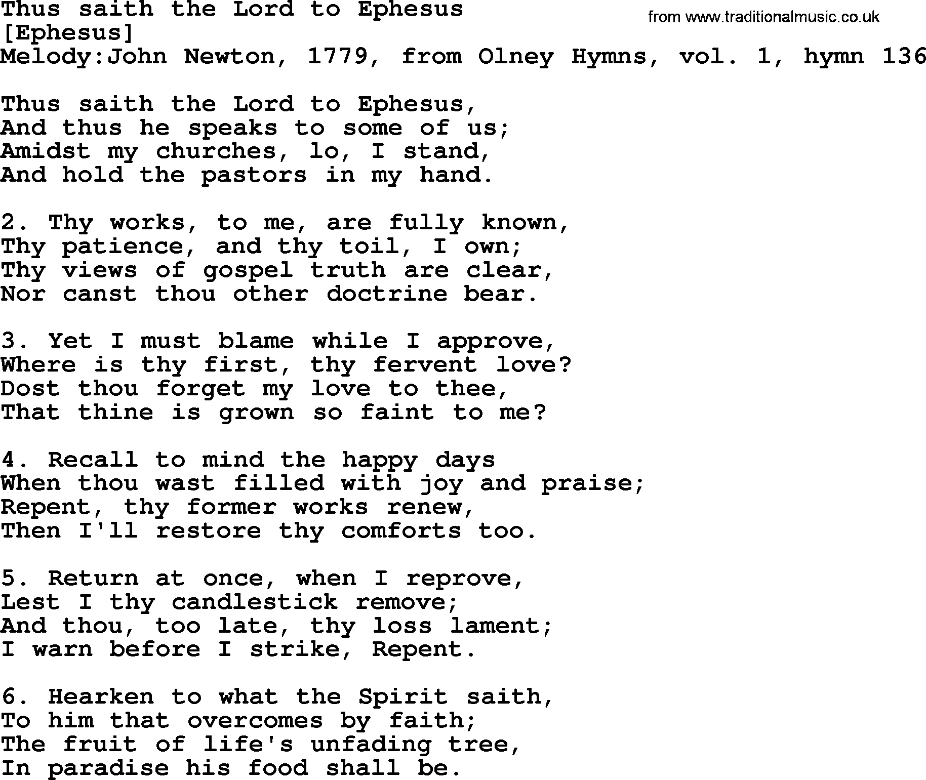 Old English Song: Thus Saith The Lord To Ephesus lyrics