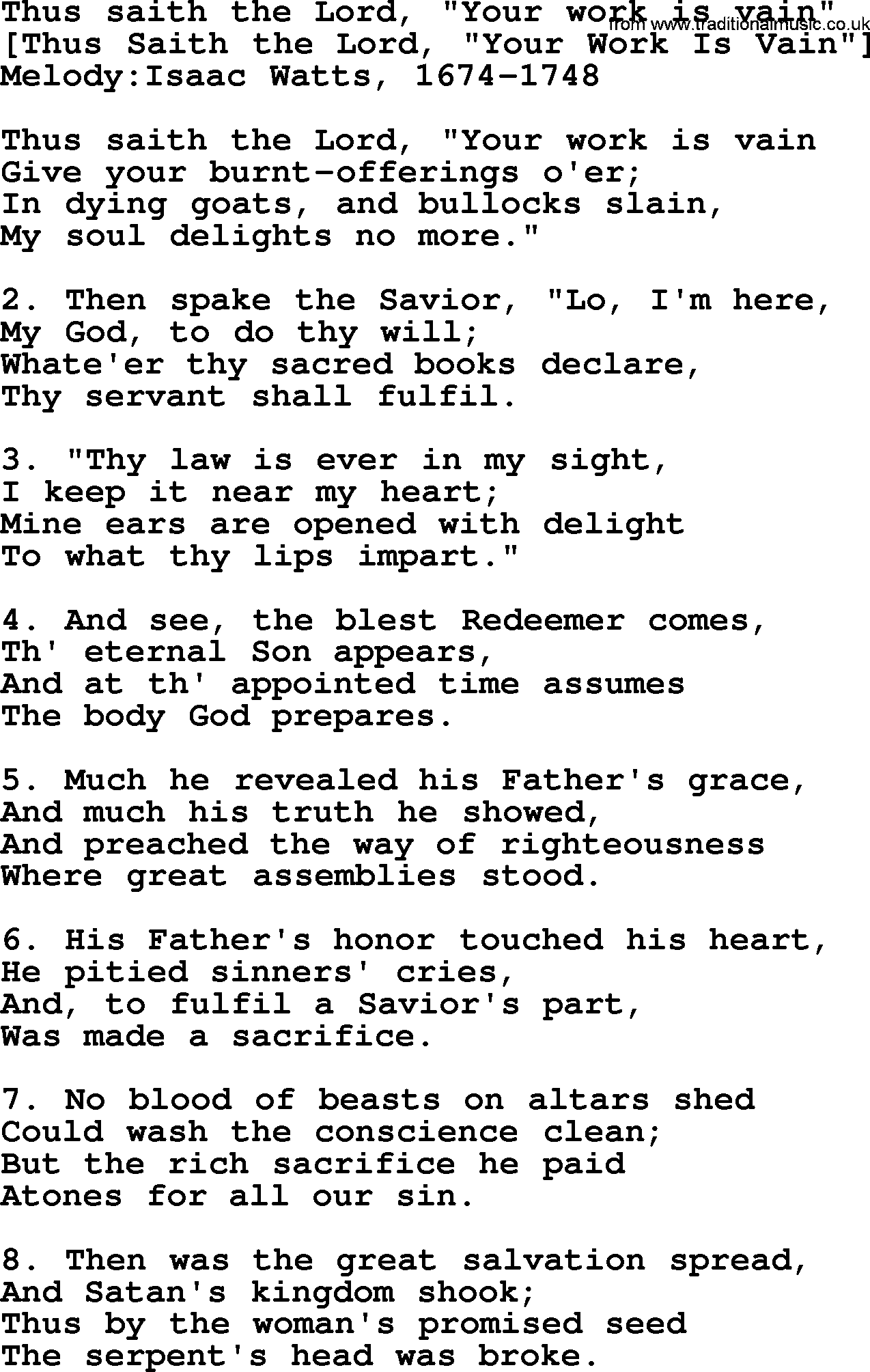 Old English Song: Thus Saith The Lord, Your Work Is Vain lyrics