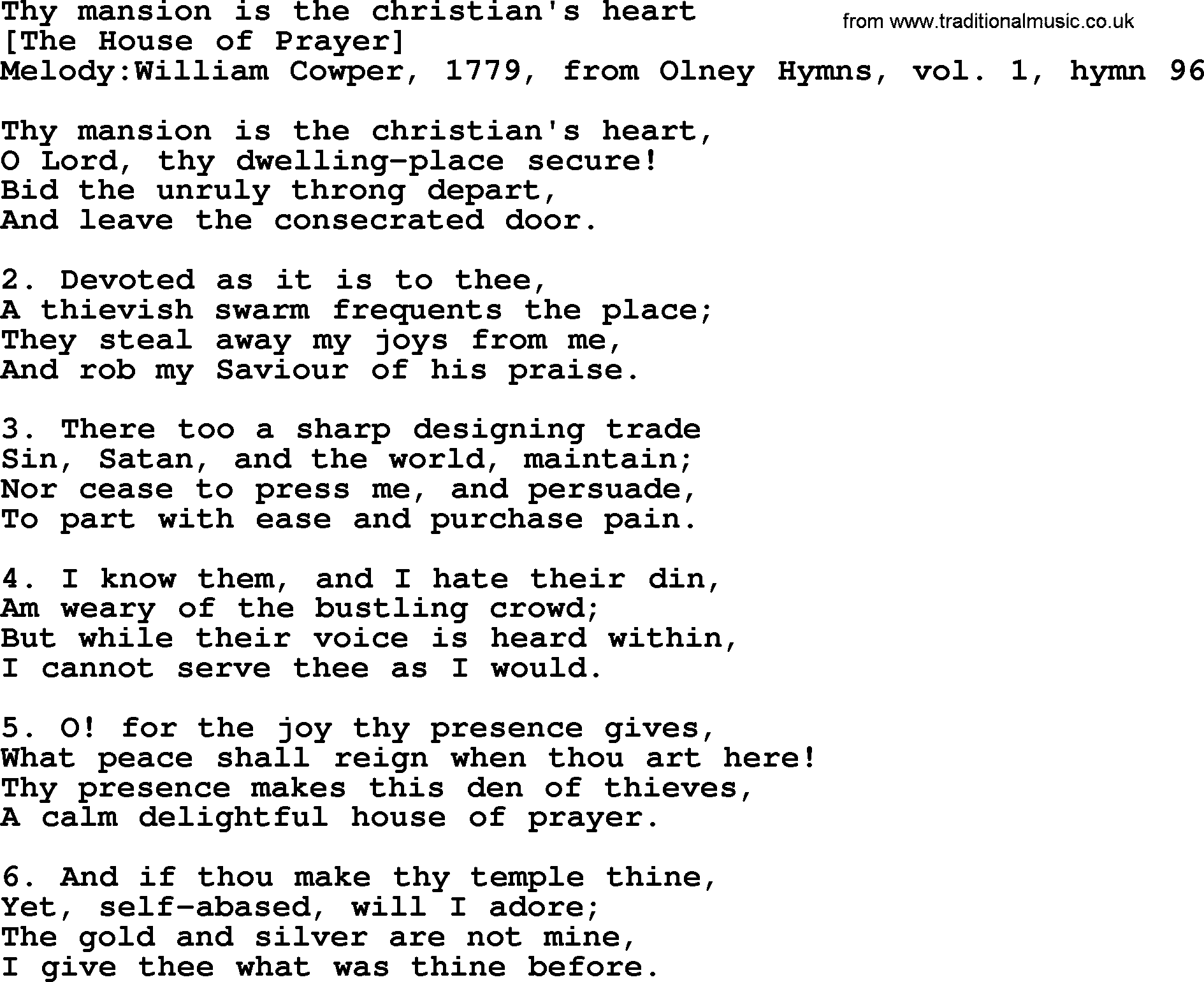 Old English Song: Thy Mansion Is The Christian's Heart lyrics