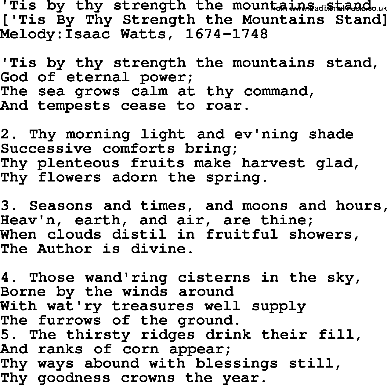 Old English Song: 'Tis By Thy Strength The Mountains Stand lyrics