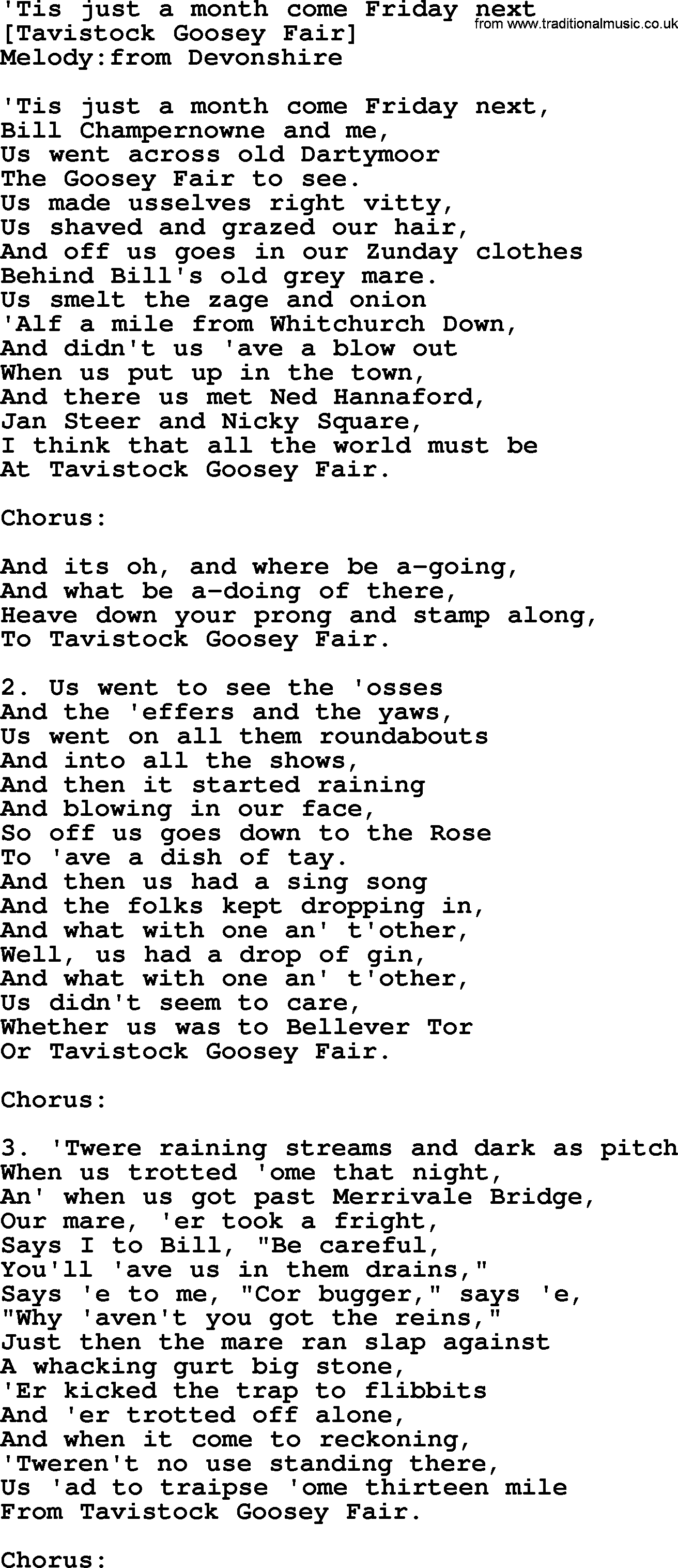 Old English Song: 'Tis Just A Month Come Friday Next lyrics