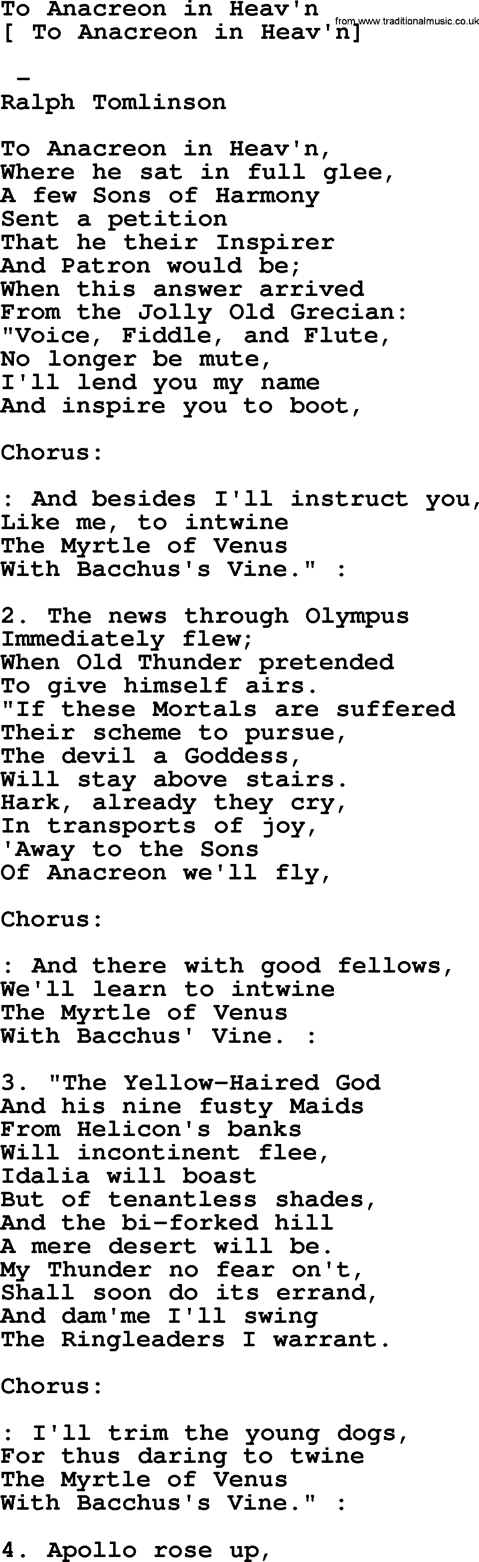 Old English Song: To Anacreon In Heav'n lyrics