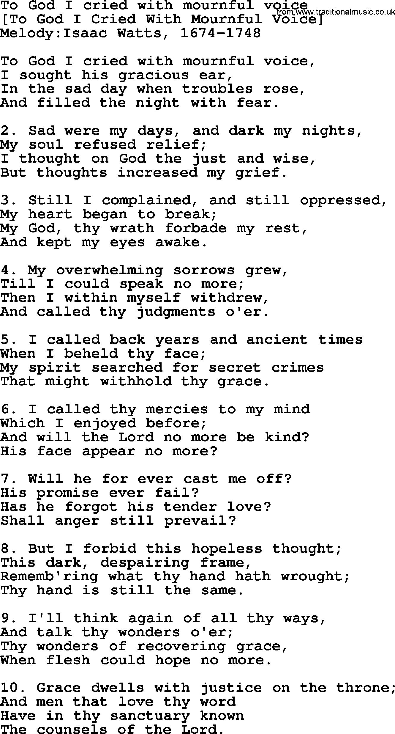 Old English Song: To God I Cried With Mournful Voice lyrics