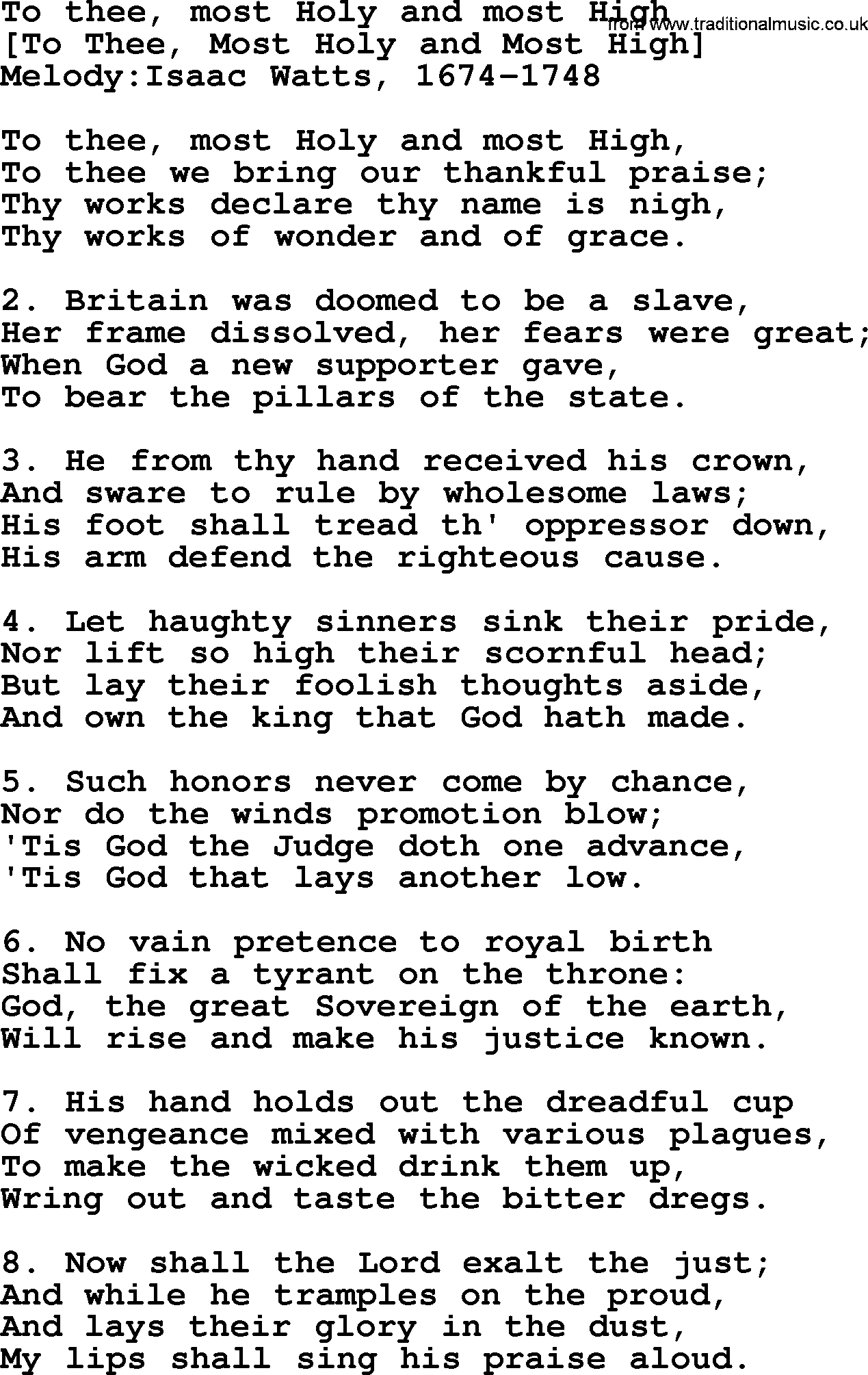 Old English Song: To Thee, Most Holy And Most High lyrics