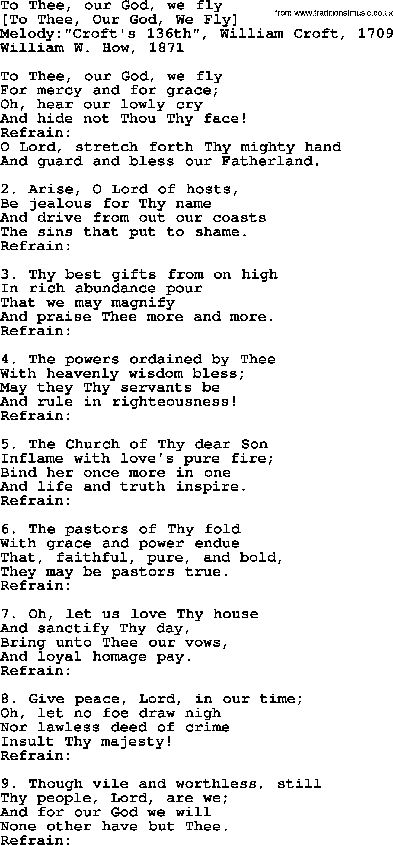 Old English Song: To Thee, Our God, We Fly lyrics