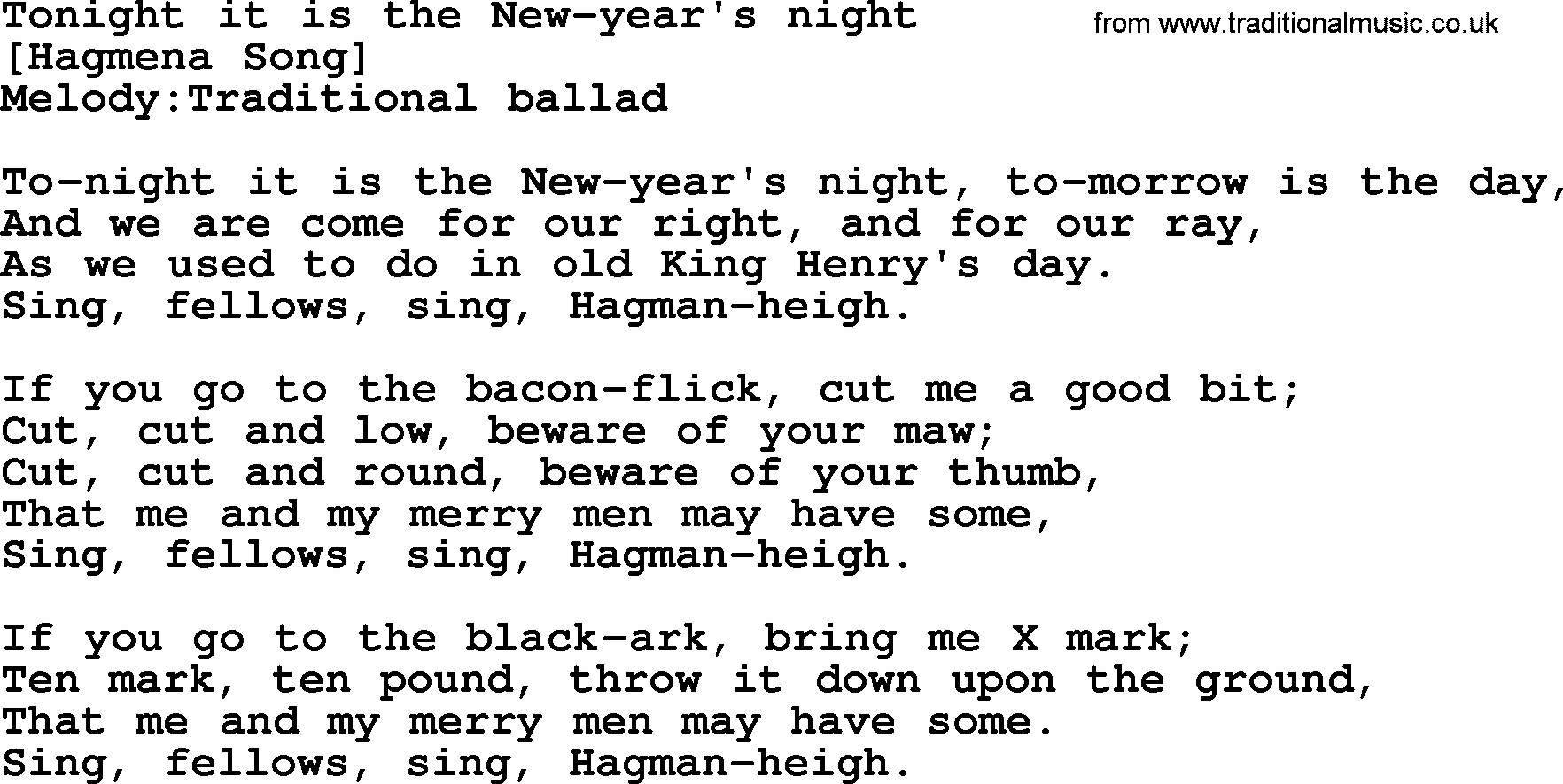 Old English Song: Tonight It Is The New-Year's Night lyrics