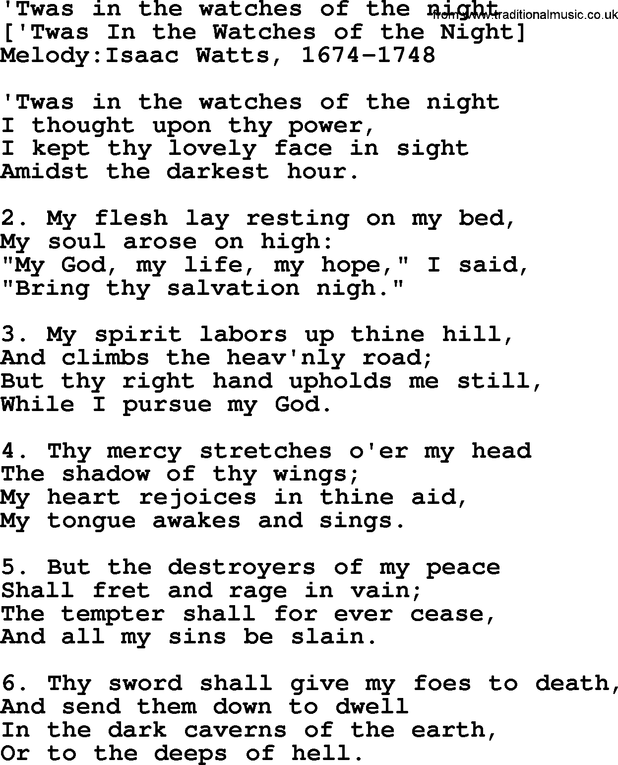 Old English Song: 'Twas In The Watches Of The Night lyrics
