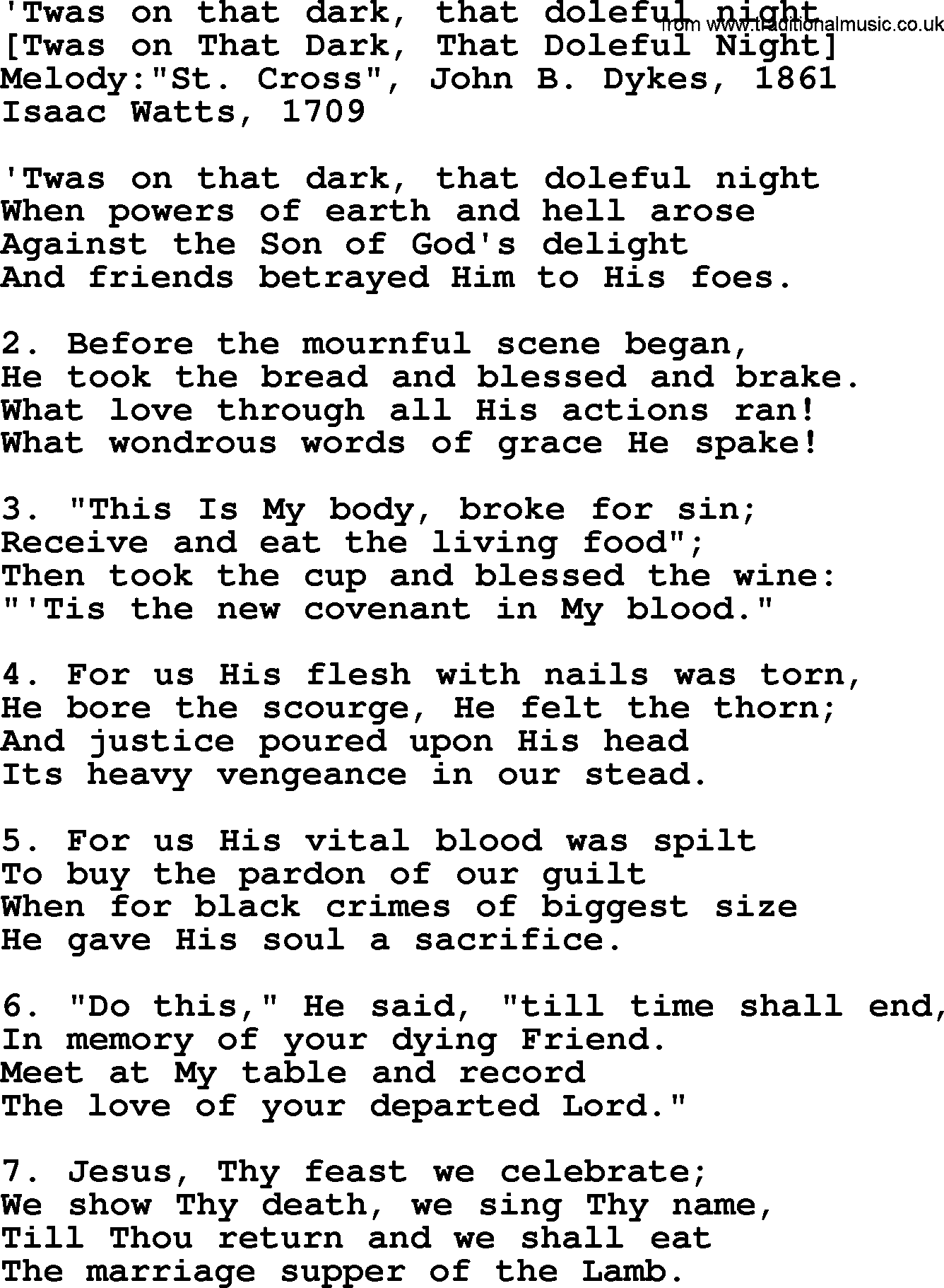 Old English Song: 'Twas On That Dark, That Doleful Night lyrics