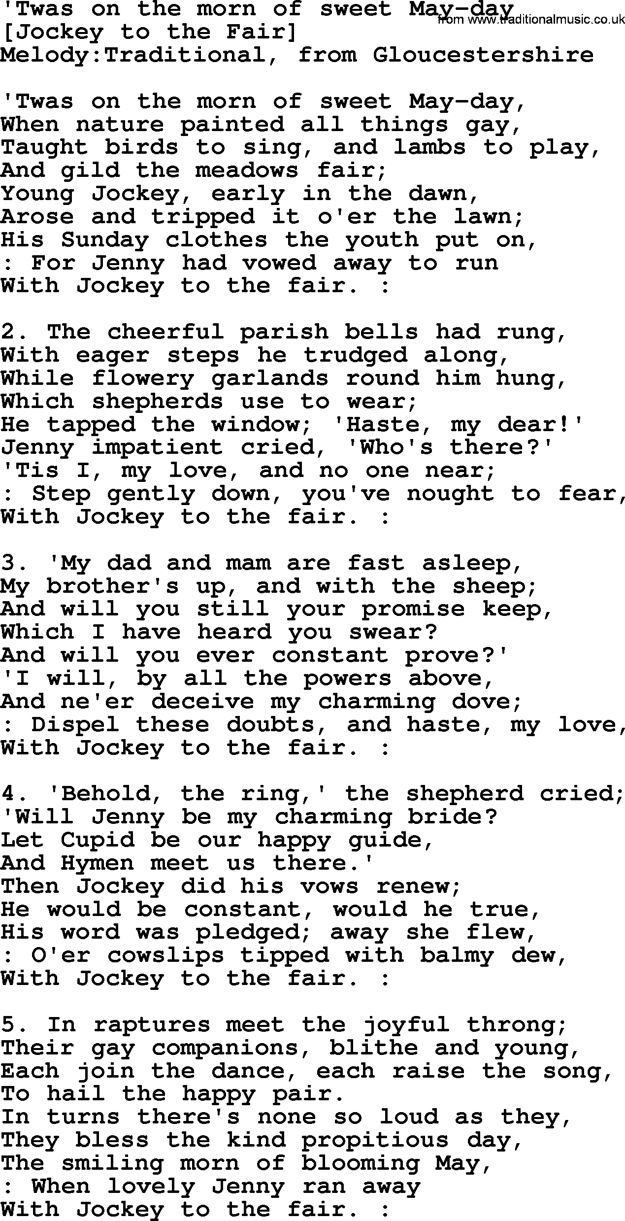 Old English Song: 'Twas On The Morn Of Sweet May-Day lyrics