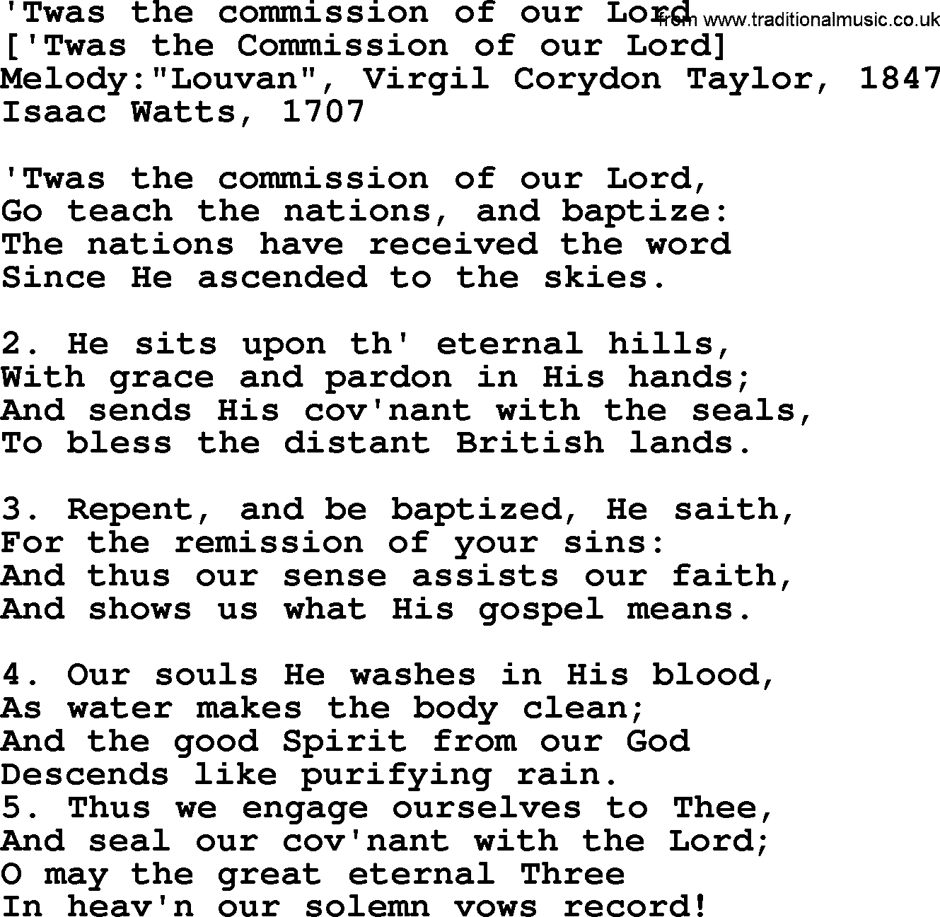 Old English Song: 'Twas The Commission Of Our Lord lyrics
