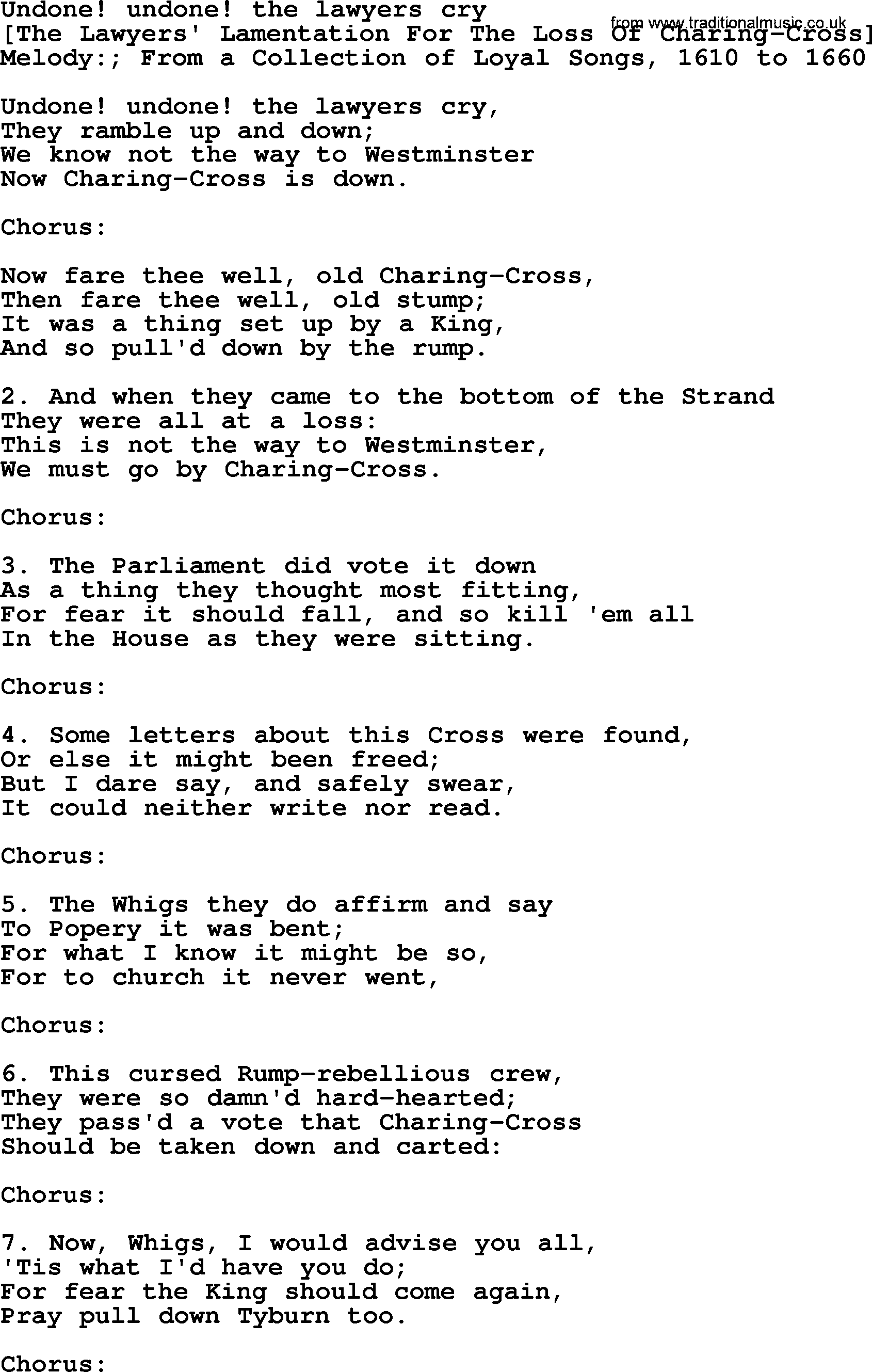 Old English Song: Undone! Undone! The Lawyers Cry lyrics