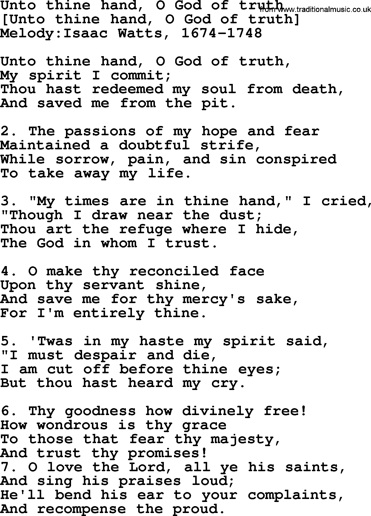 Old English Song: Unto Thine Hand, O God Of Truth lyrics