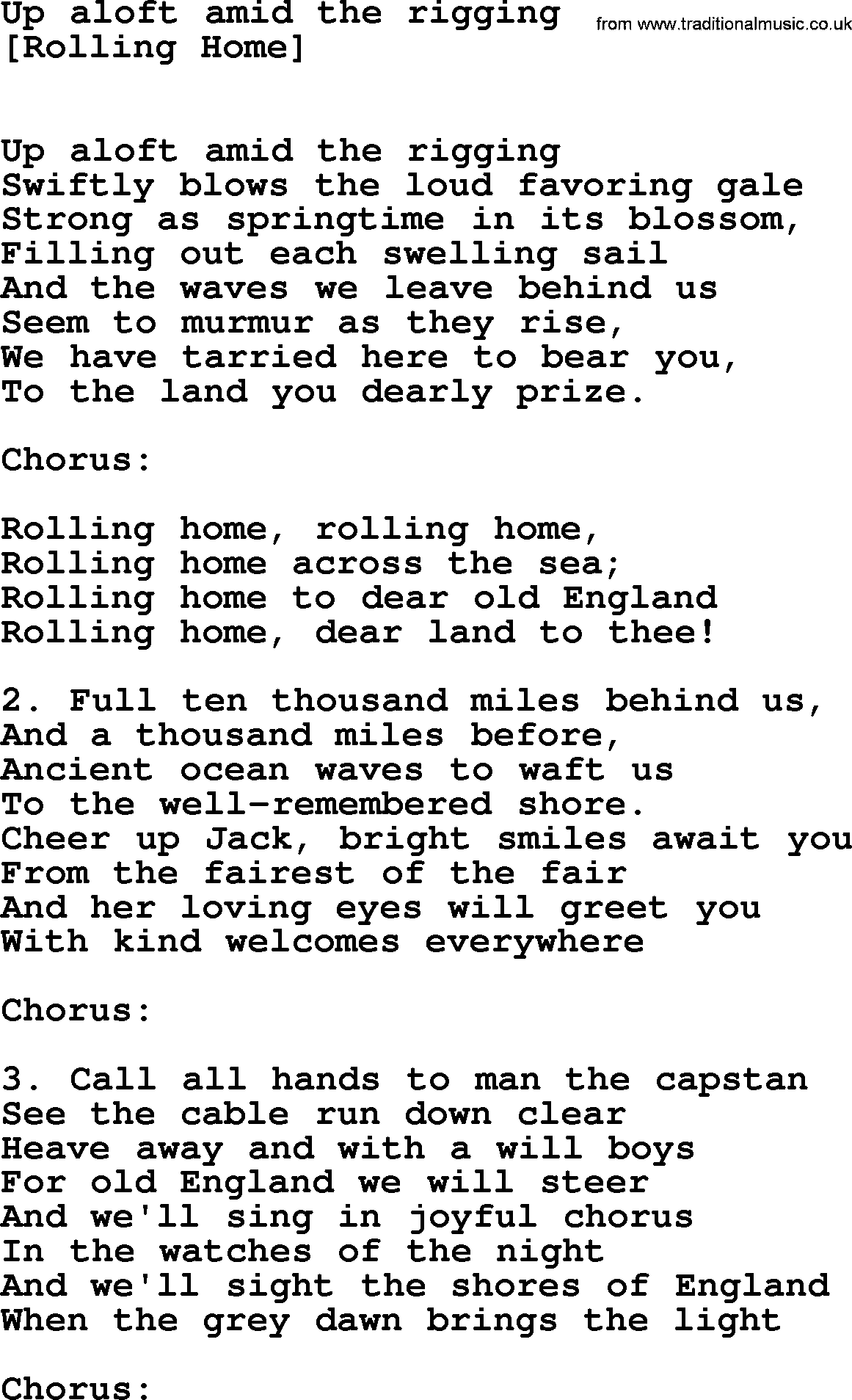 Old English Song: Up Aloft Amid The Rigging lyrics