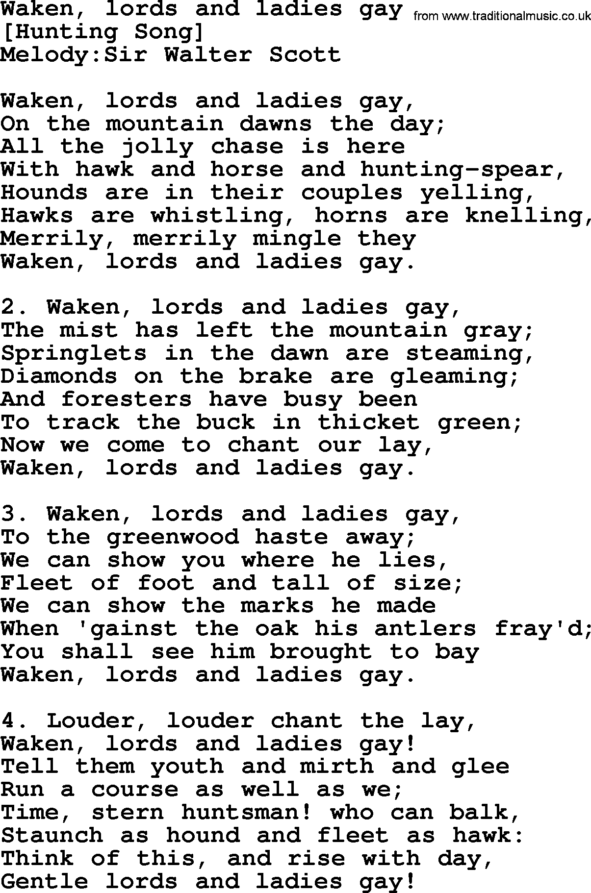 Old English Song: Waken, Lords And Ladies Gay lyrics