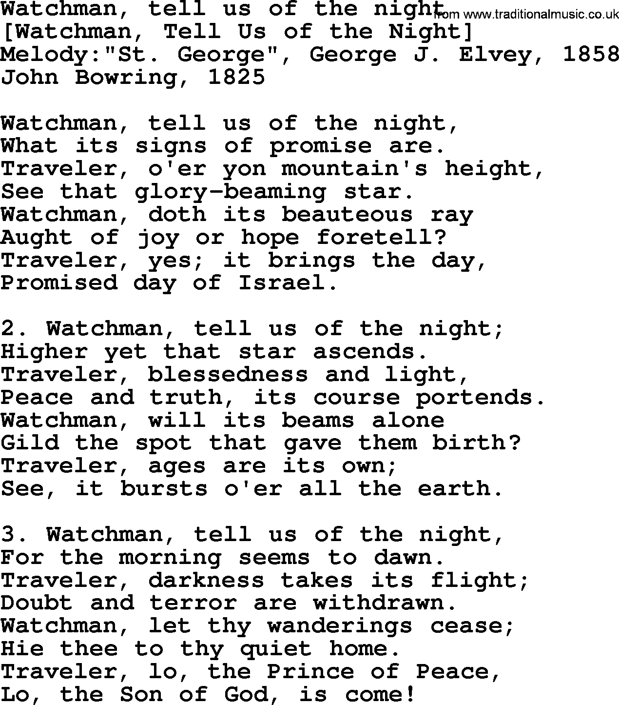 Old English Song: Watchman, Tell Us Of The Night lyrics