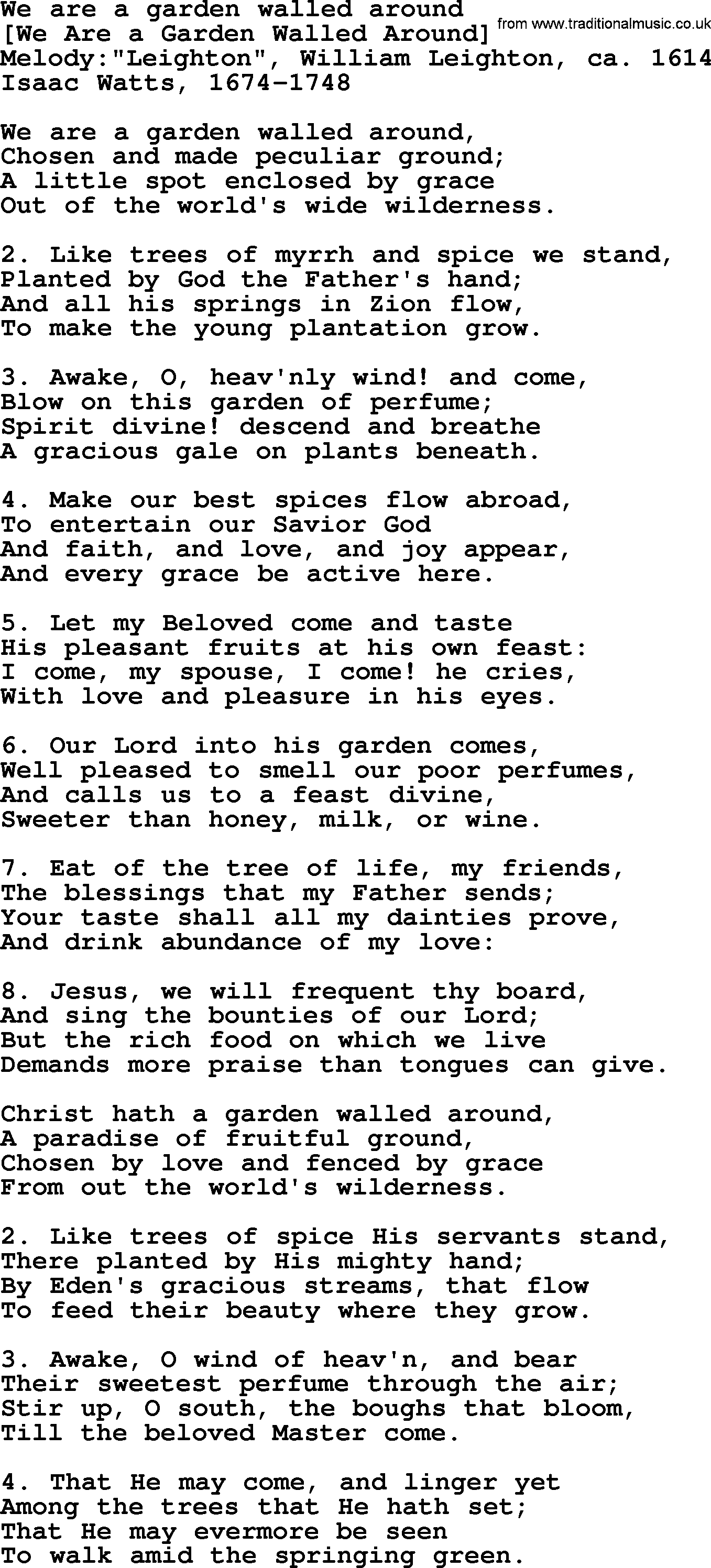 Old English Song: We Are A Garden Walled Around lyrics