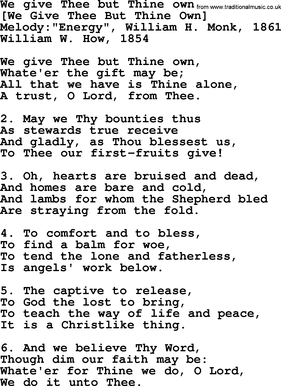 Old English Song: We Give Thee But Thine Own lyrics