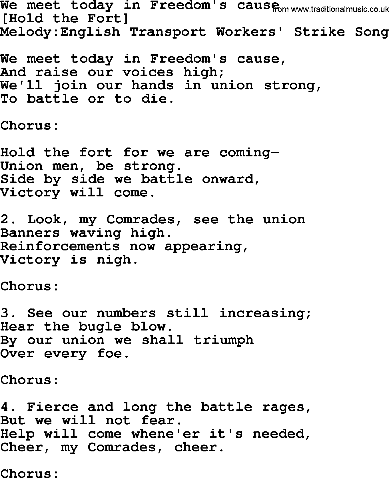 Old English Song: We Meet Today In Freedom's Cause lyrics