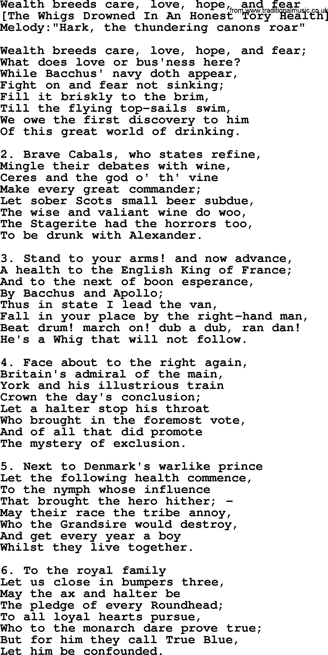 Old English Song: Wealth Breeds Care, Love, Hope, And Fear lyrics