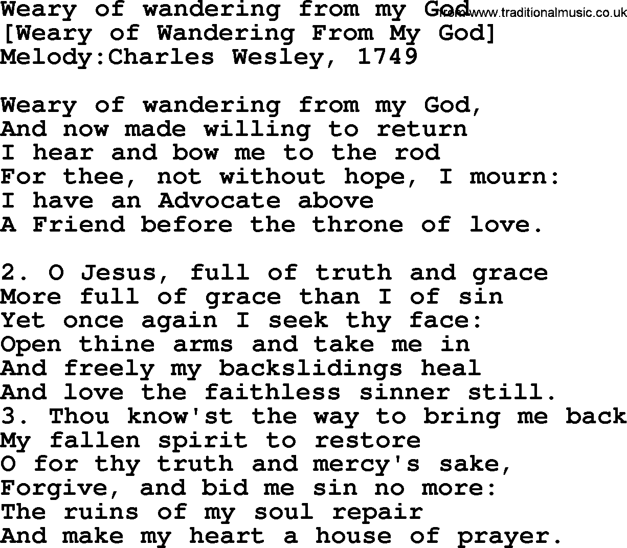 Old English Song: Weary Of Wandering From My God lyrics
