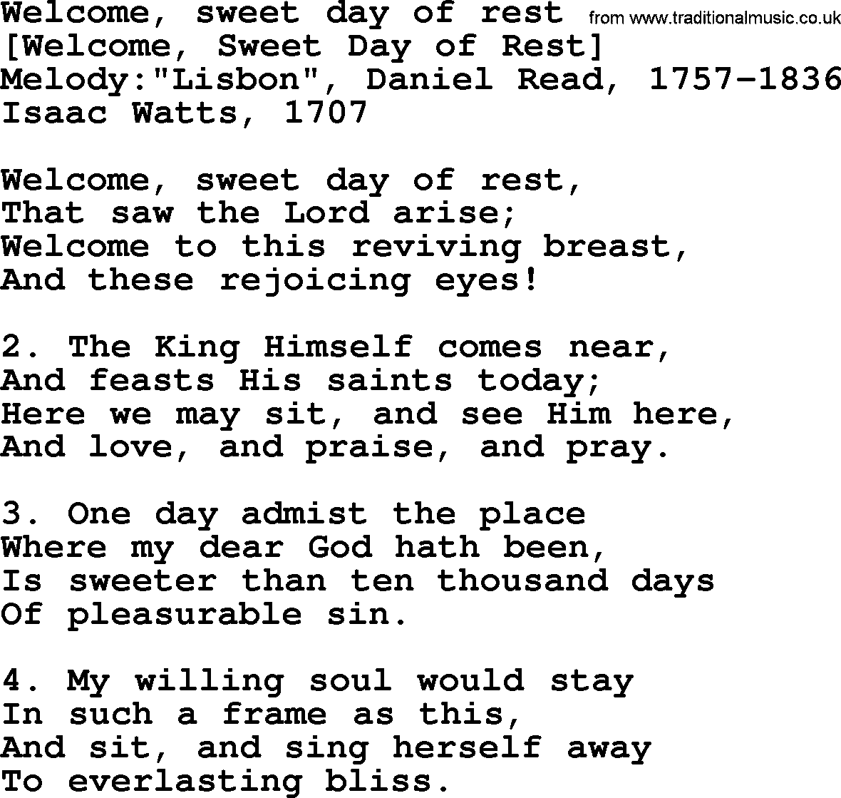 Old English Song: Welcome, Sweet Day Of Rest lyrics
