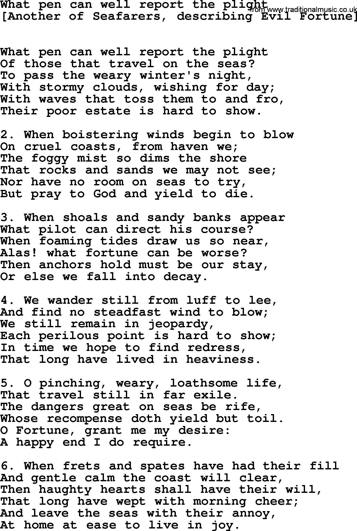 Old English Song: What Pen Can Well Report The Plight lyrics