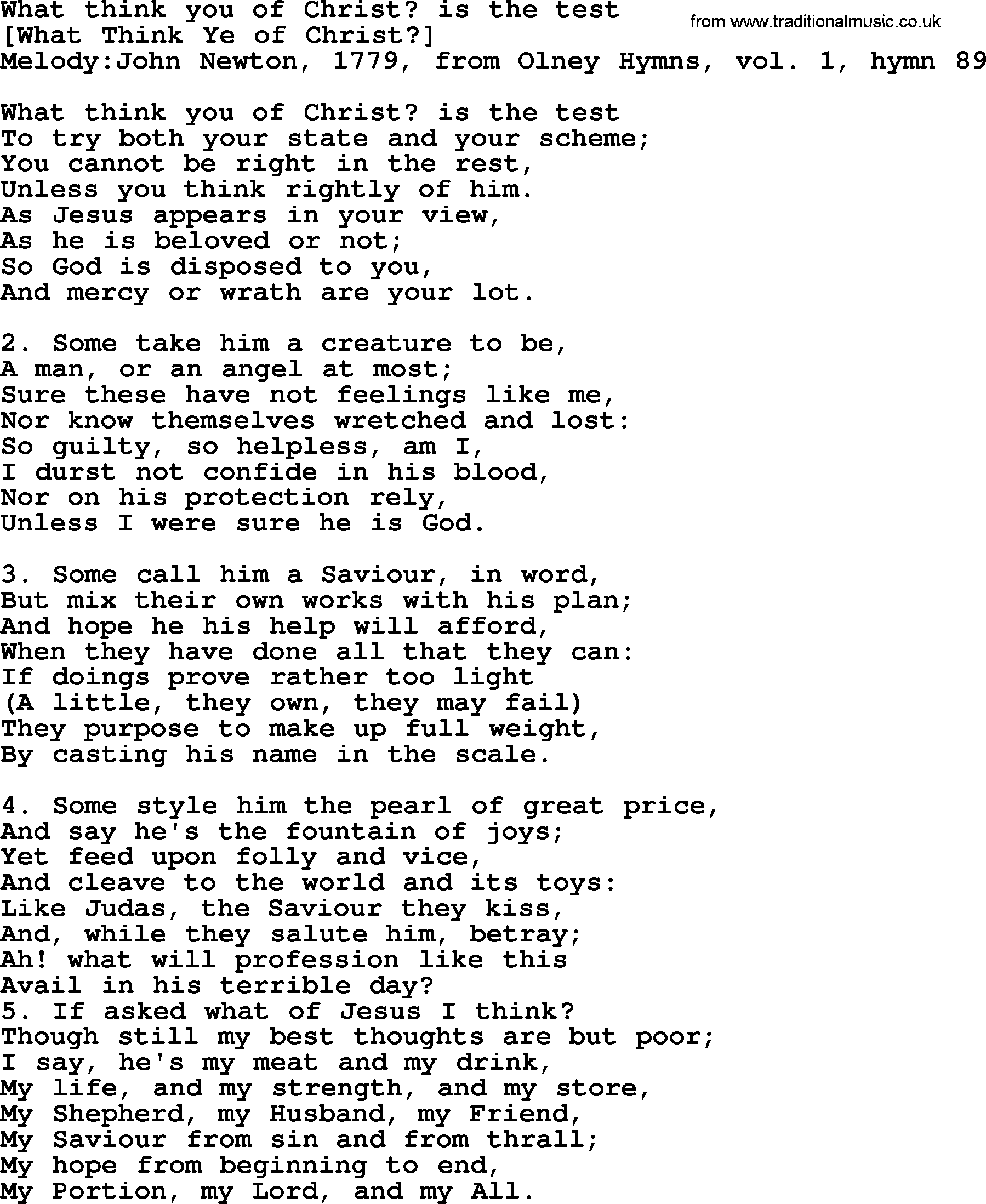 Old English Song: What Think You Of Christ Is The Test lyrics