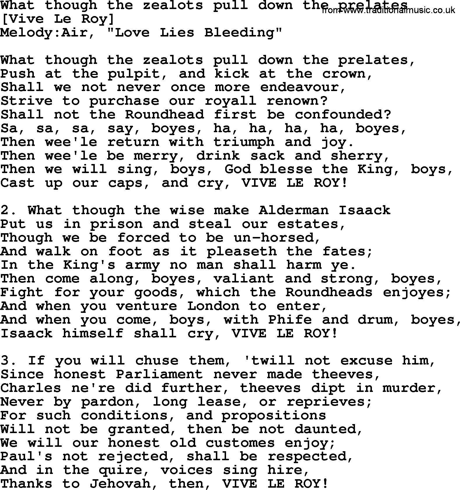 Old English Song: What Though The Zealots Pull Down The Prelates lyrics