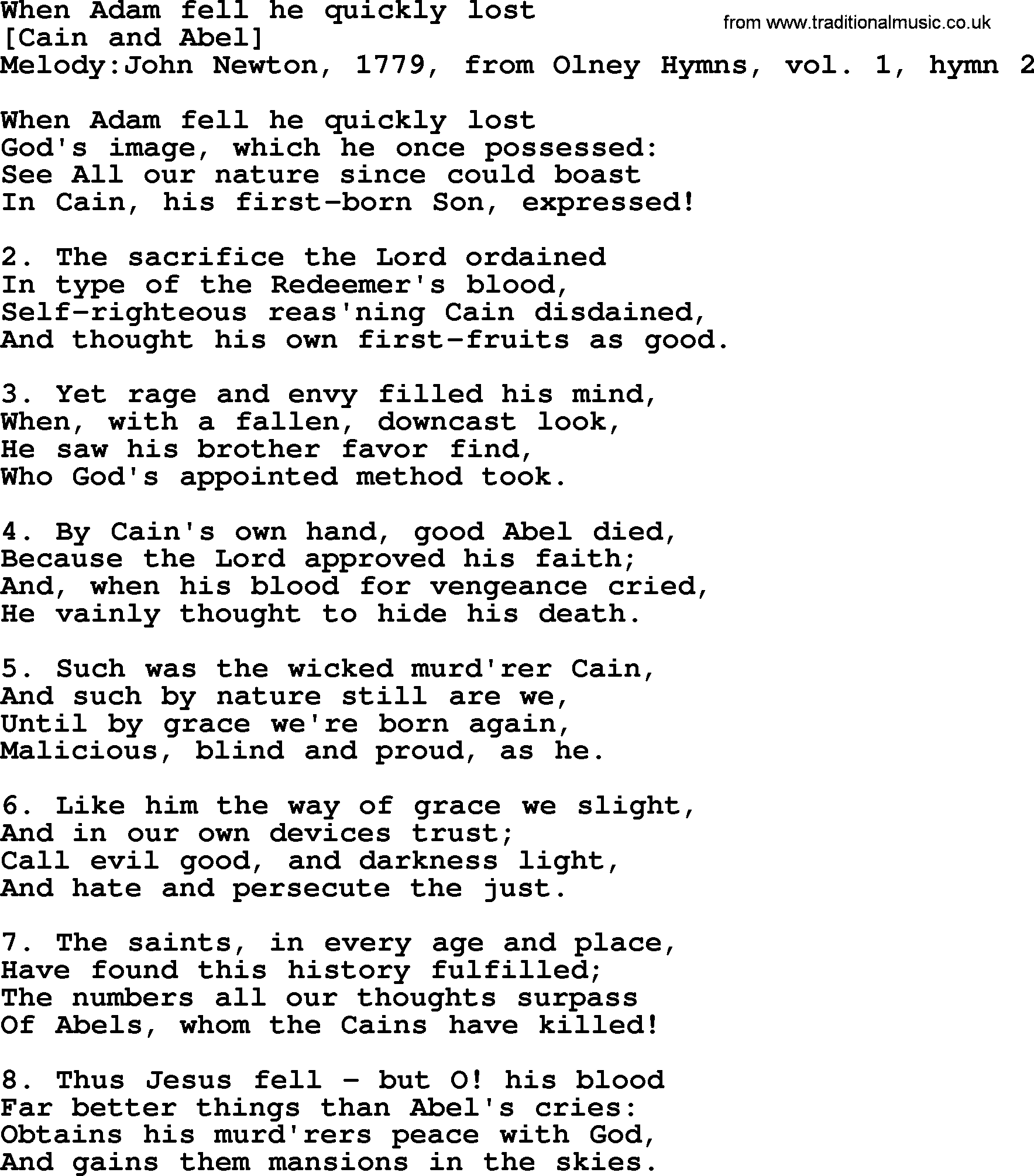 Old English Song: When Adam Fell He Quickly Lost lyrics
