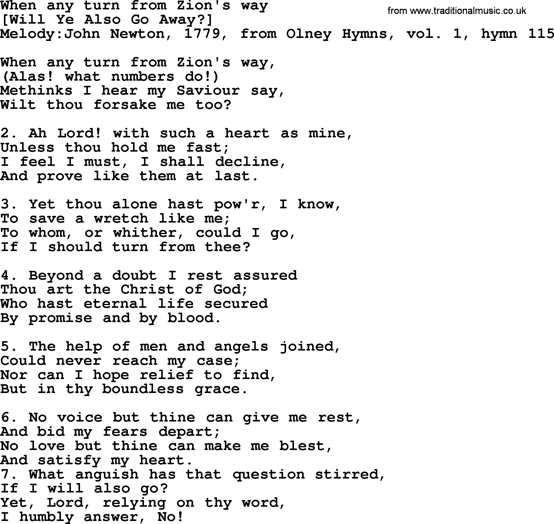 Old English Song: When Any Turn From Zion's Way lyrics