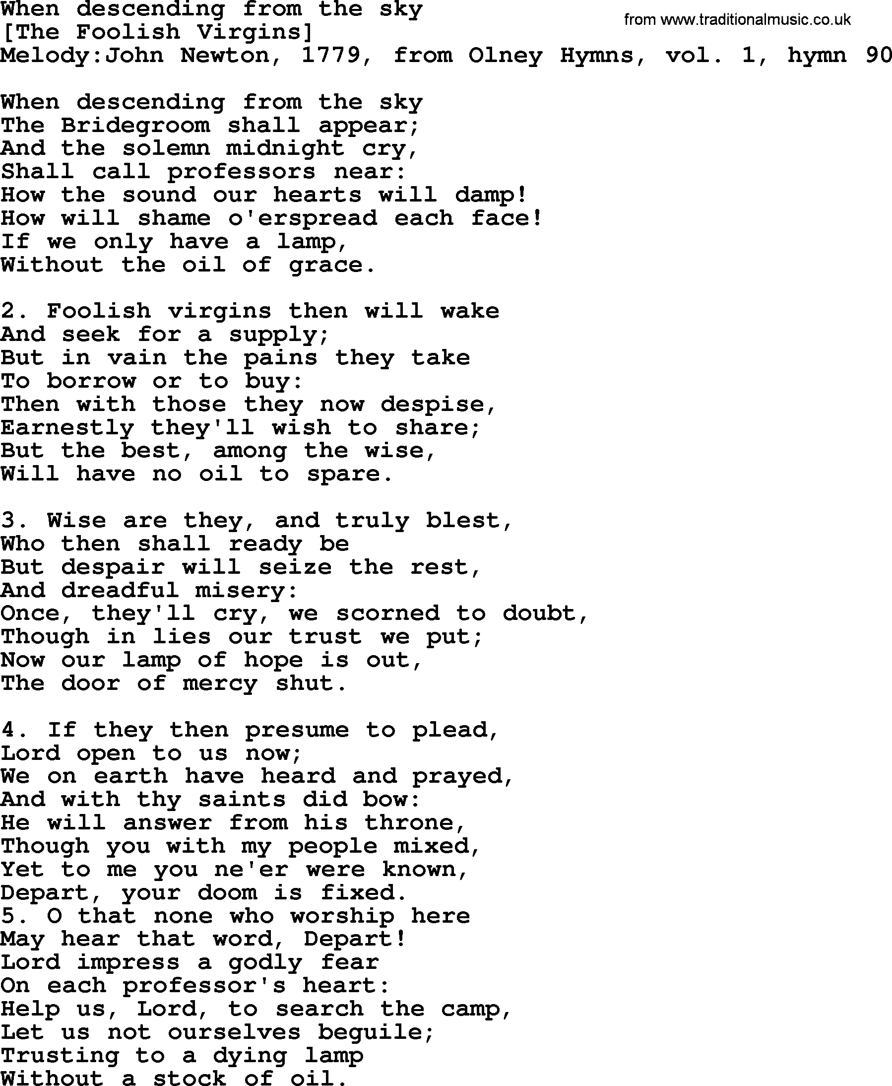 Old English Song: When Descending From The Sky lyrics