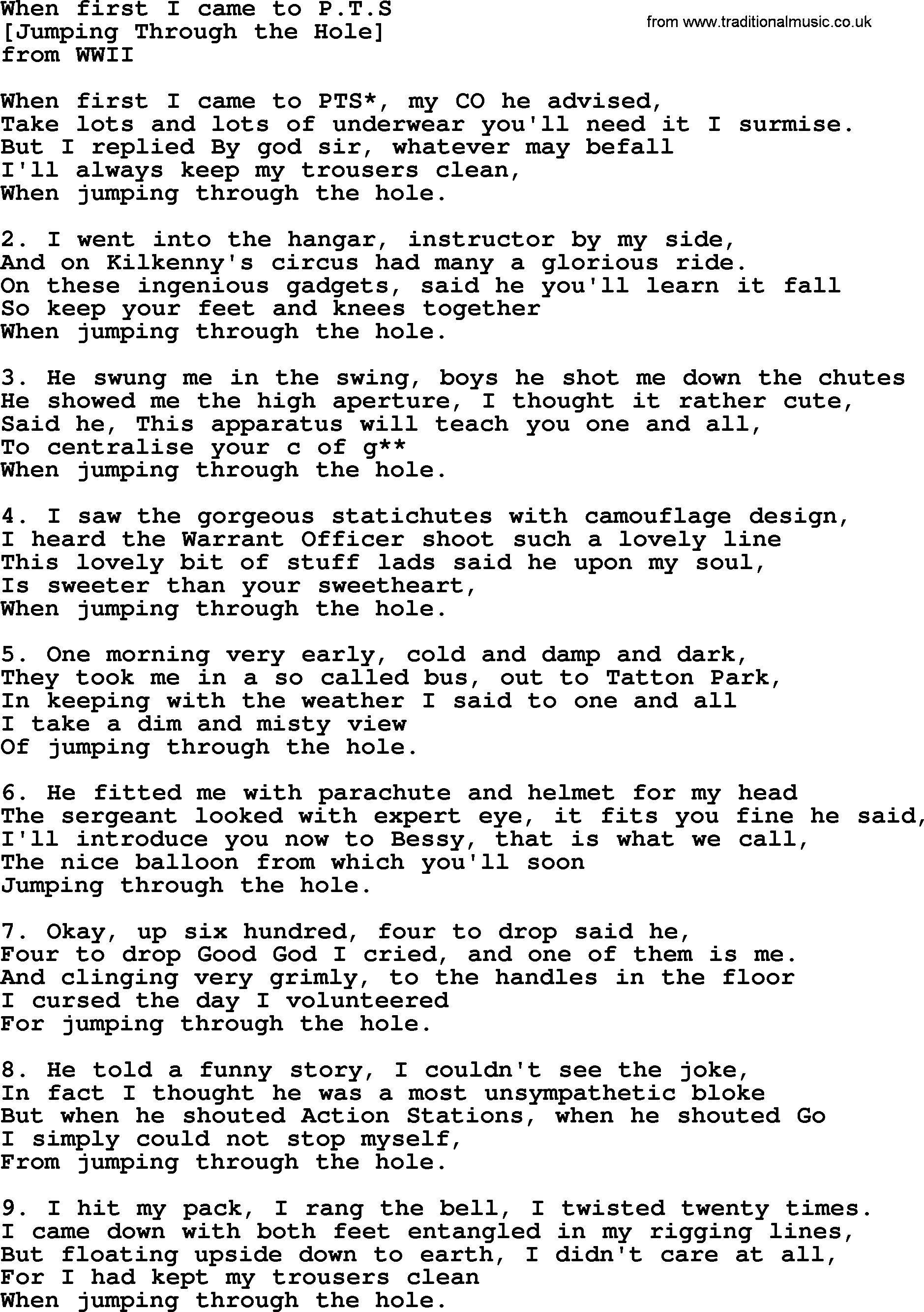 Old English Song: When First I Came To P.T.S lyrics