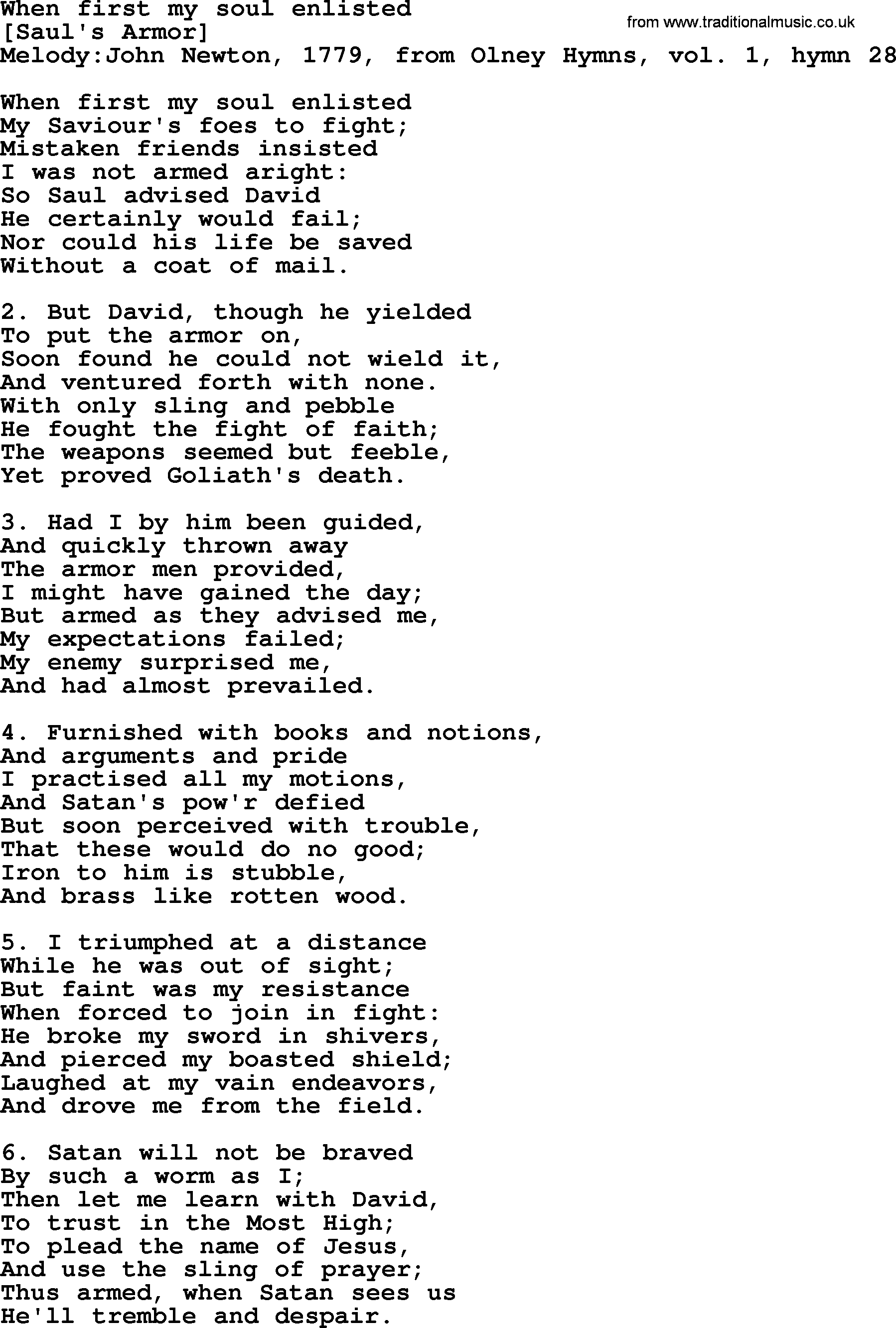 Old English Song: When First My Soul Enlisted lyrics