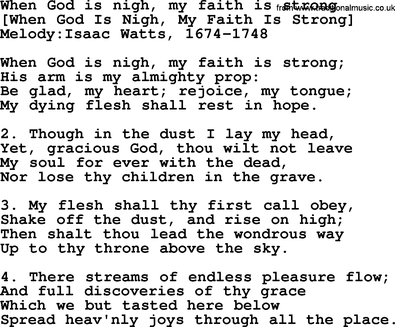 Old English Song: When God Is Nigh, My Faith Is Strong lyrics