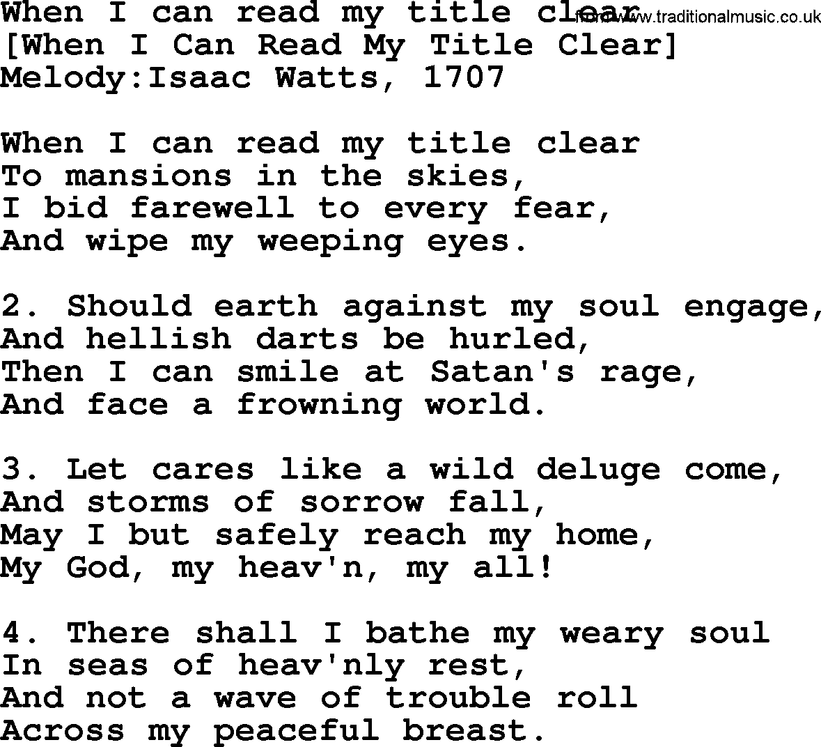 Old English Song: When I Can Read My Title Clear lyrics