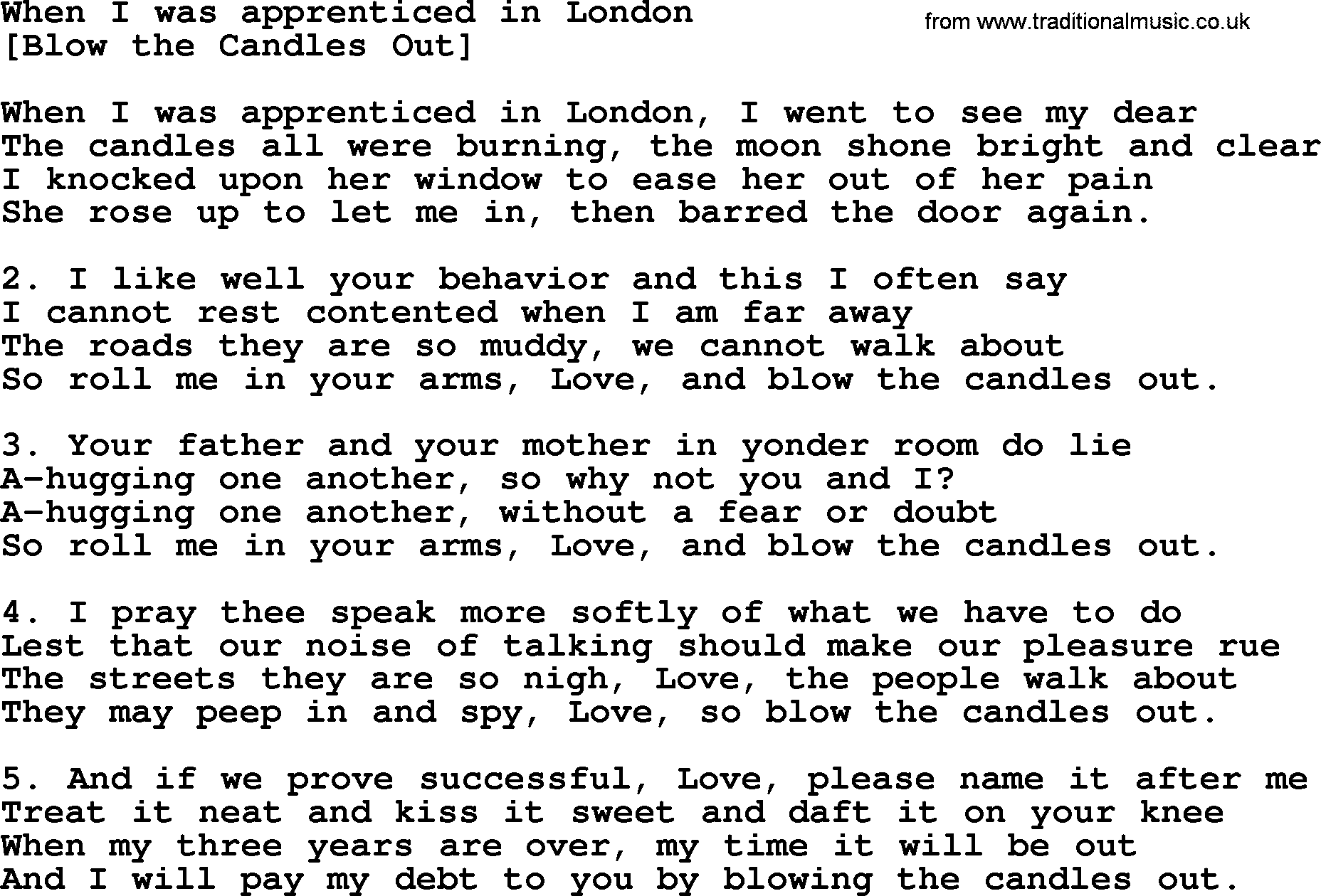 Old English Song: When I Was Apprenticed In London lyrics