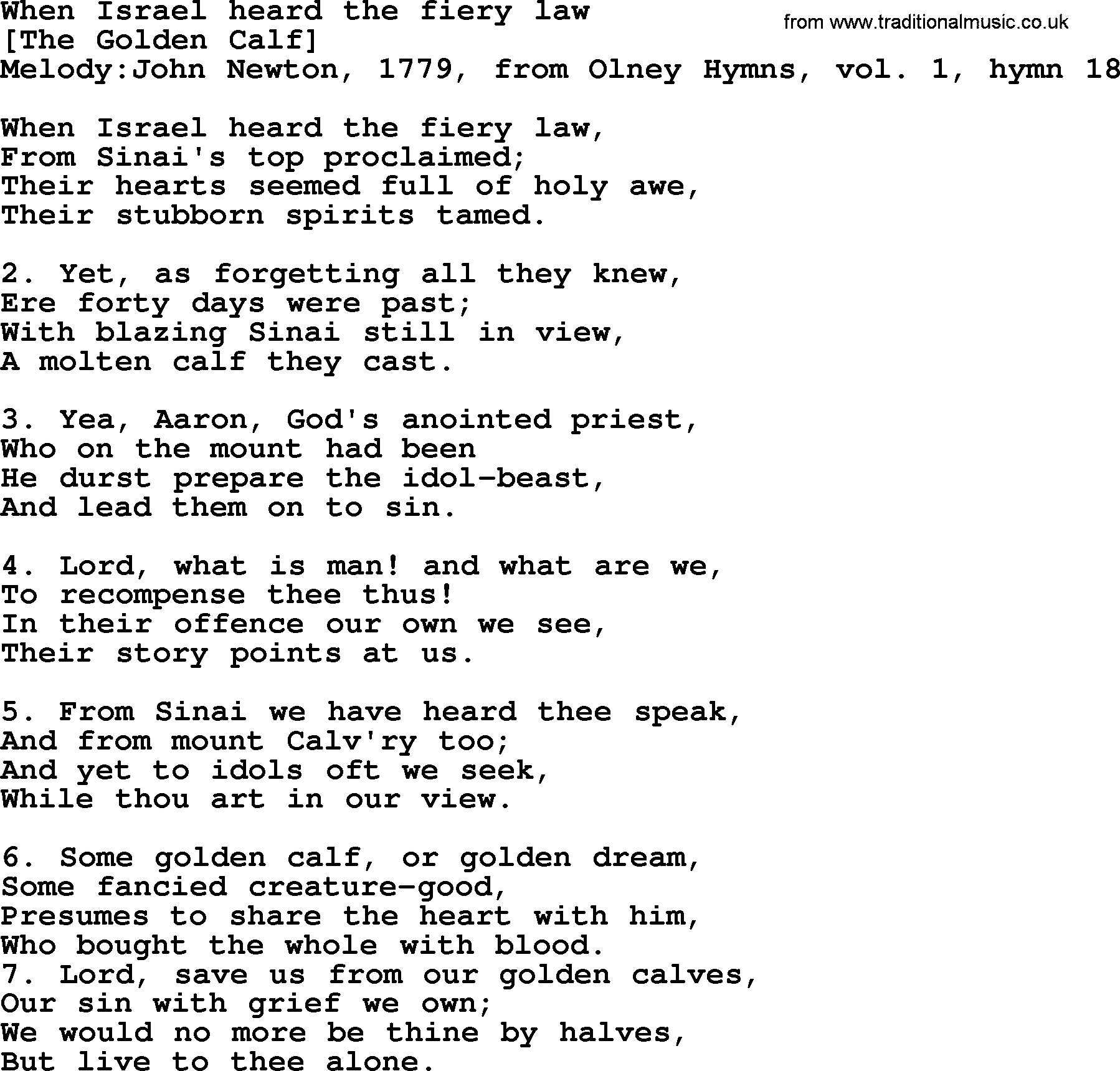 Old English Song: When Israel Heard The Fiery Law lyrics