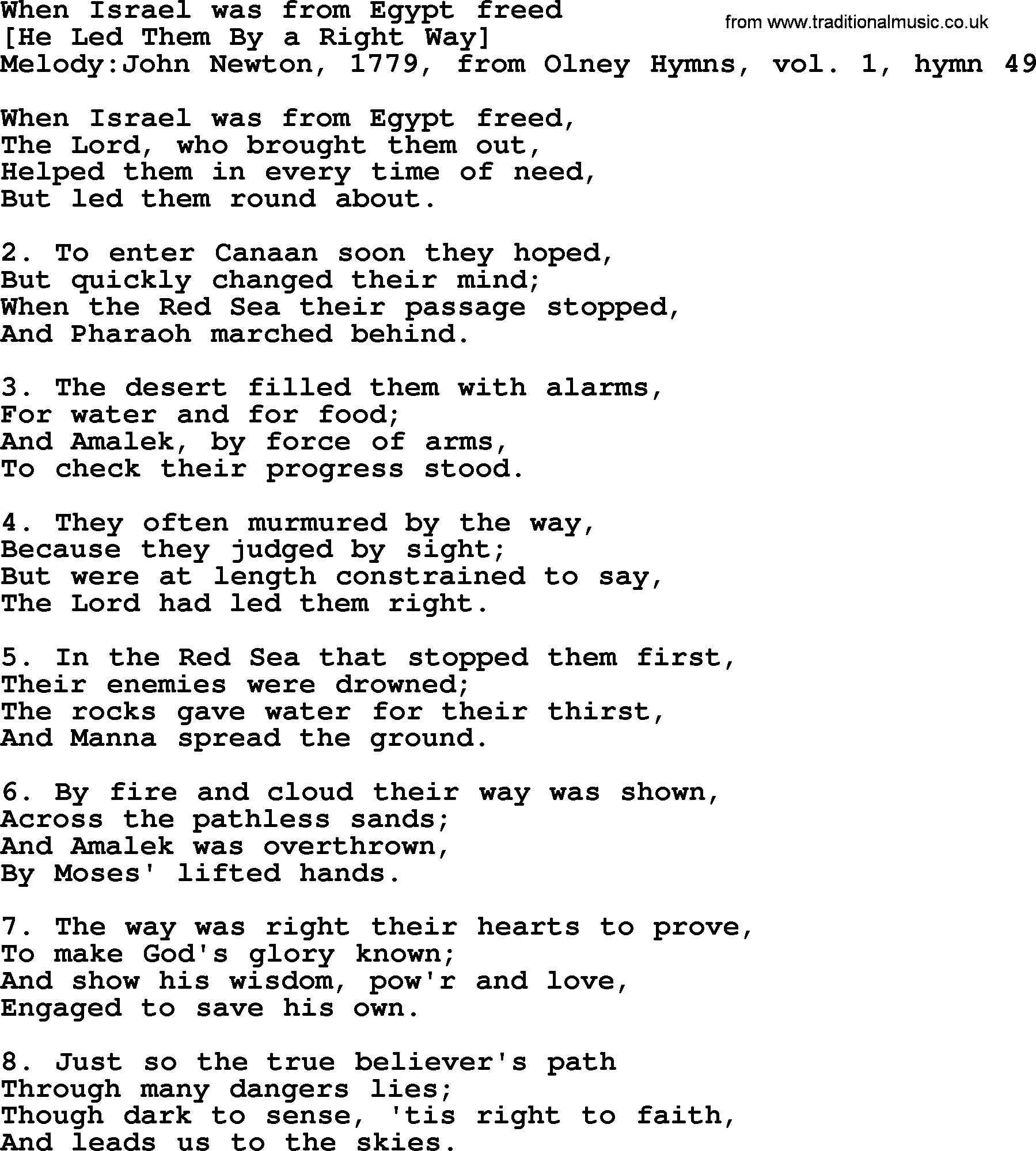 Old English Song: When Israel Was From Egypt Freed lyrics