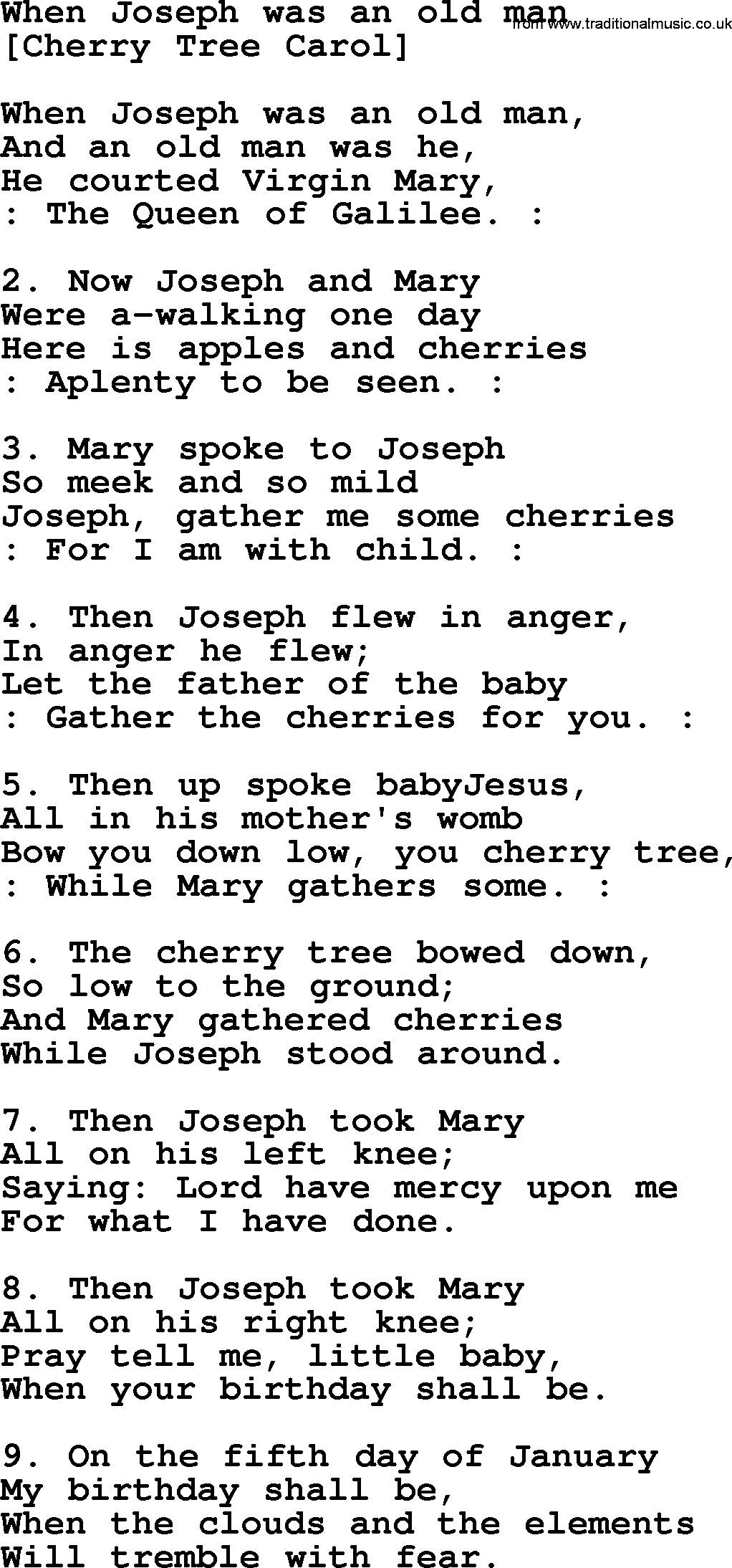Old English Song: When Joseph Was An Old Man lyrics