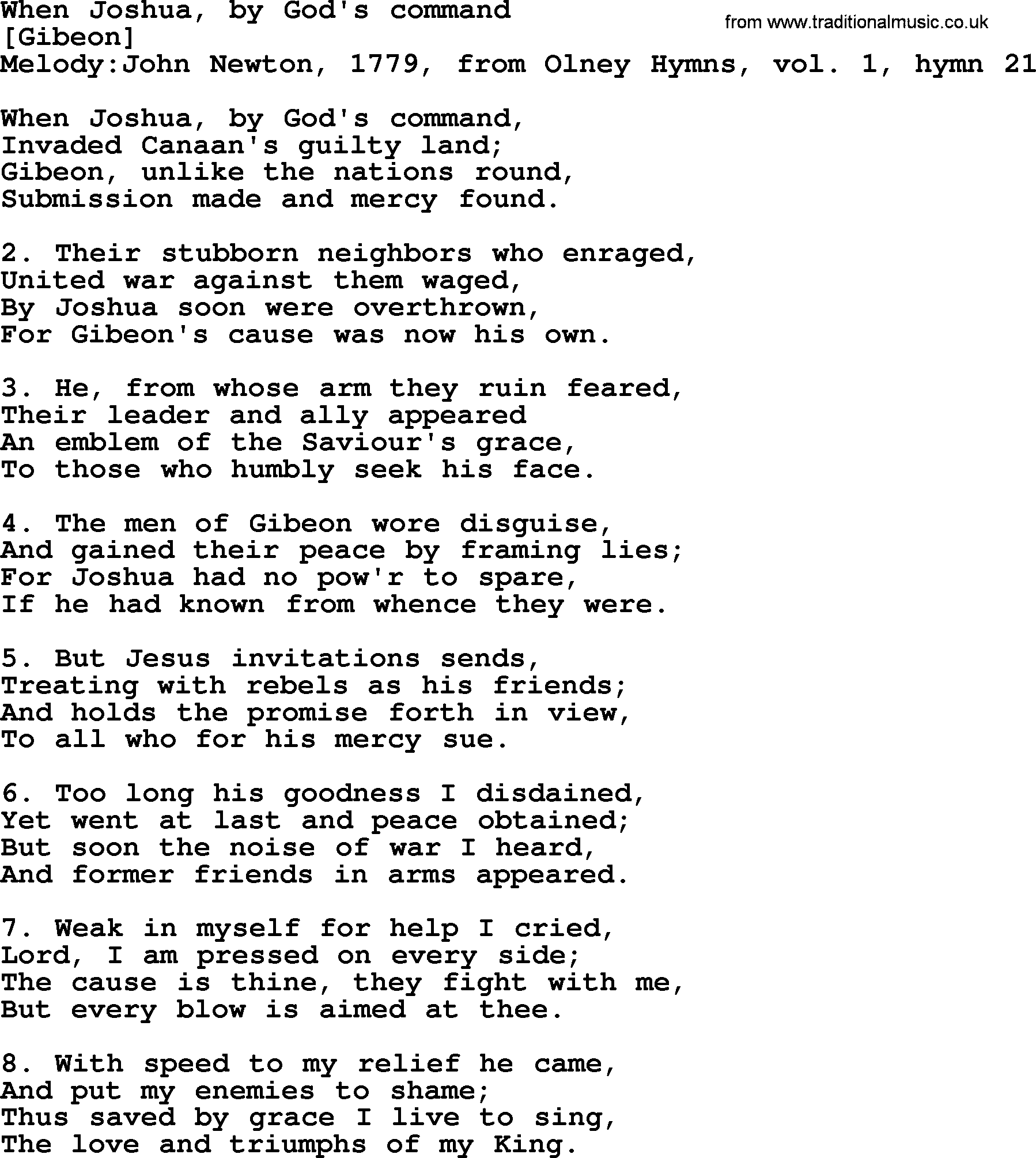 Old English Song: When Joshua, By God's Command lyrics