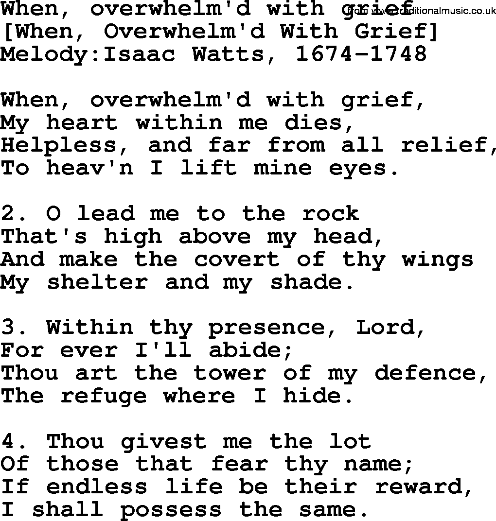 Old English Song: When, Overwhelm'd With Grief lyrics