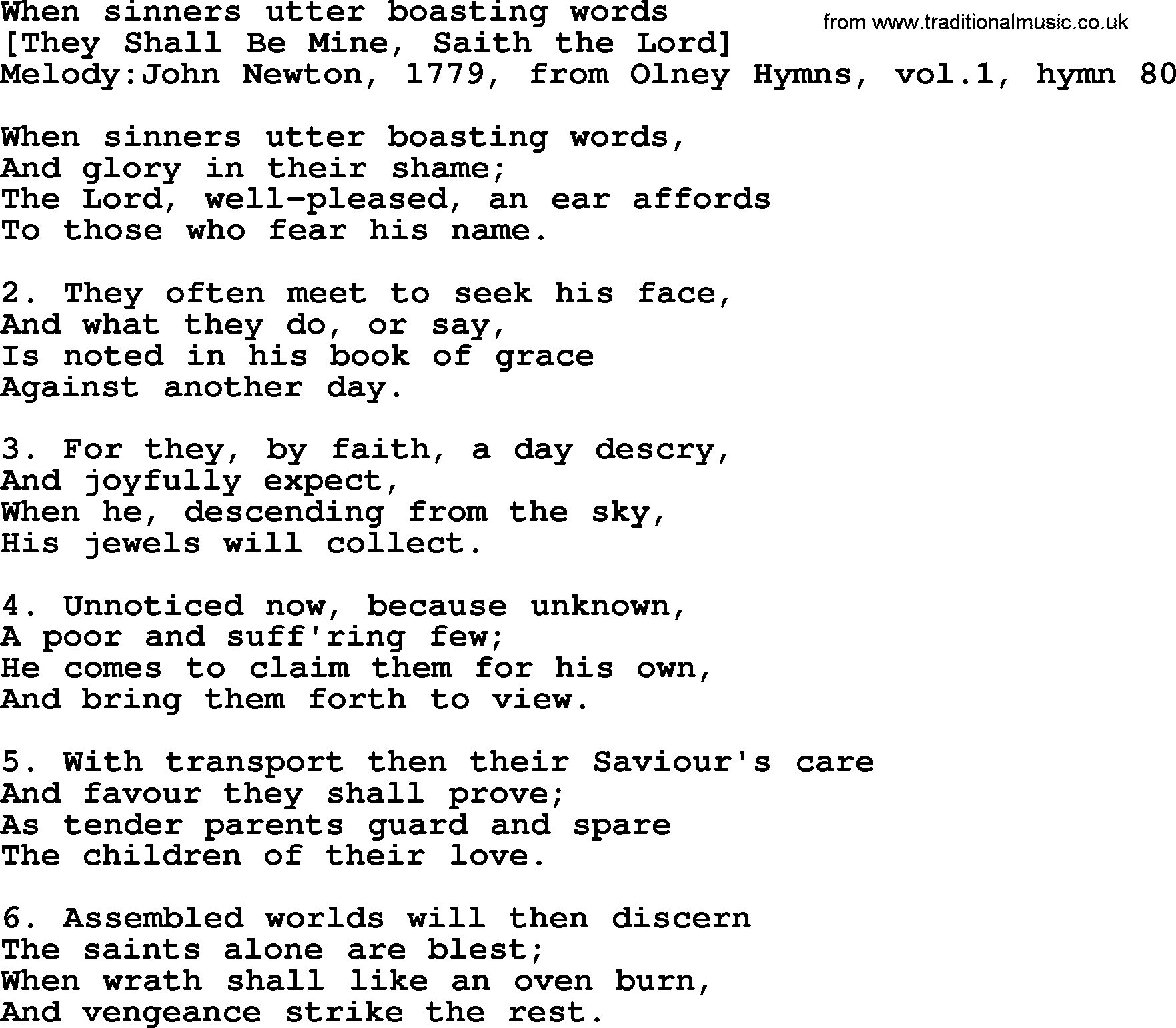 Old English Song: When Sinners Utter Boasting Words lyrics