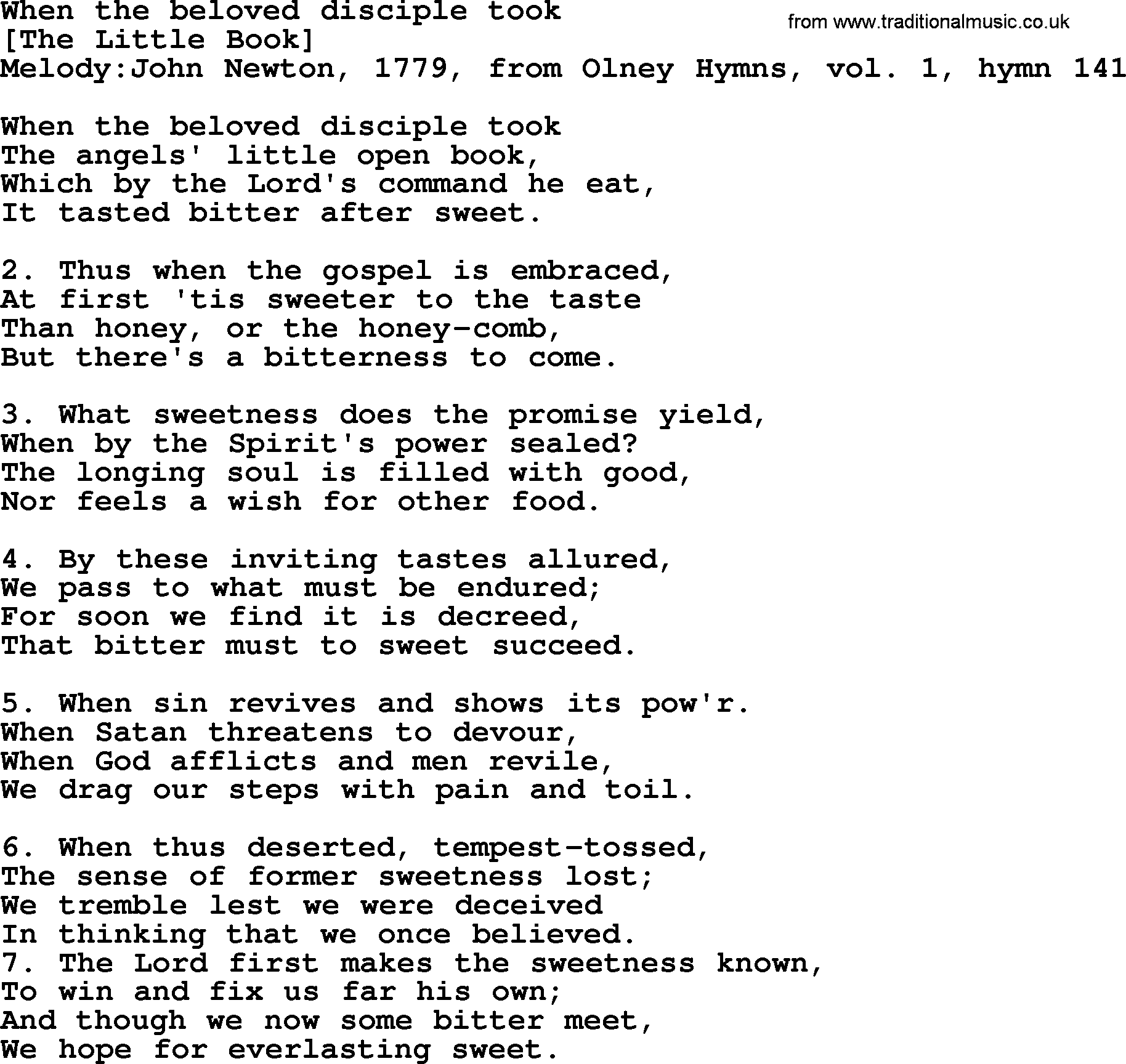 Old English Song: When The Beloved Disciple Took lyrics